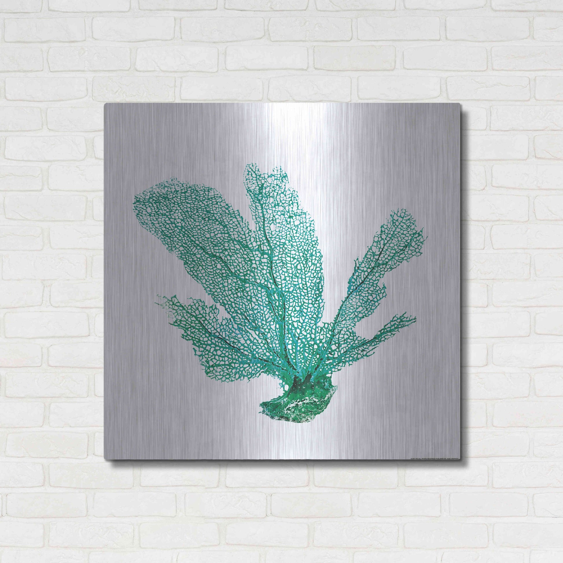 Luxe Metal Art 'Green Sea Fan' by JJ Brando, Metal Wall Art,36x36