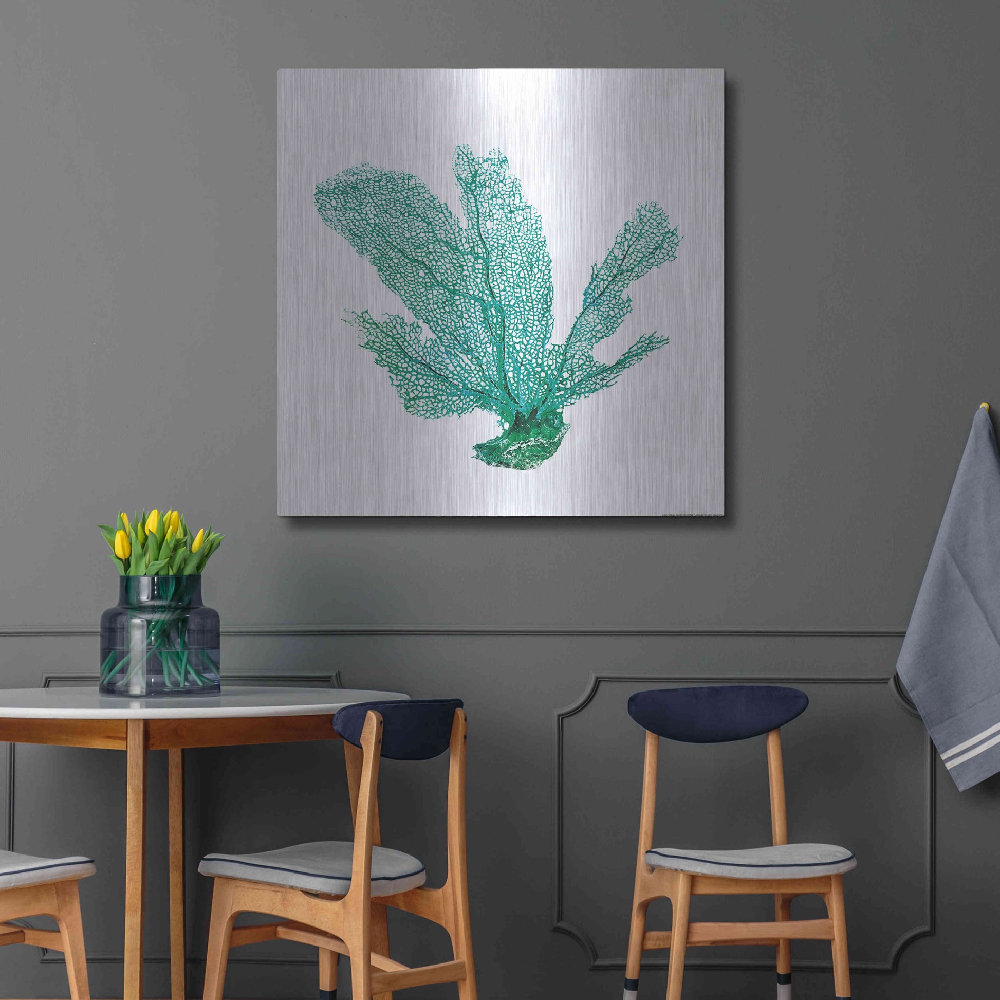 Luxe Metal Art 'Green Sea Fan' by JJ Brando, Metal Wall Art,36x36