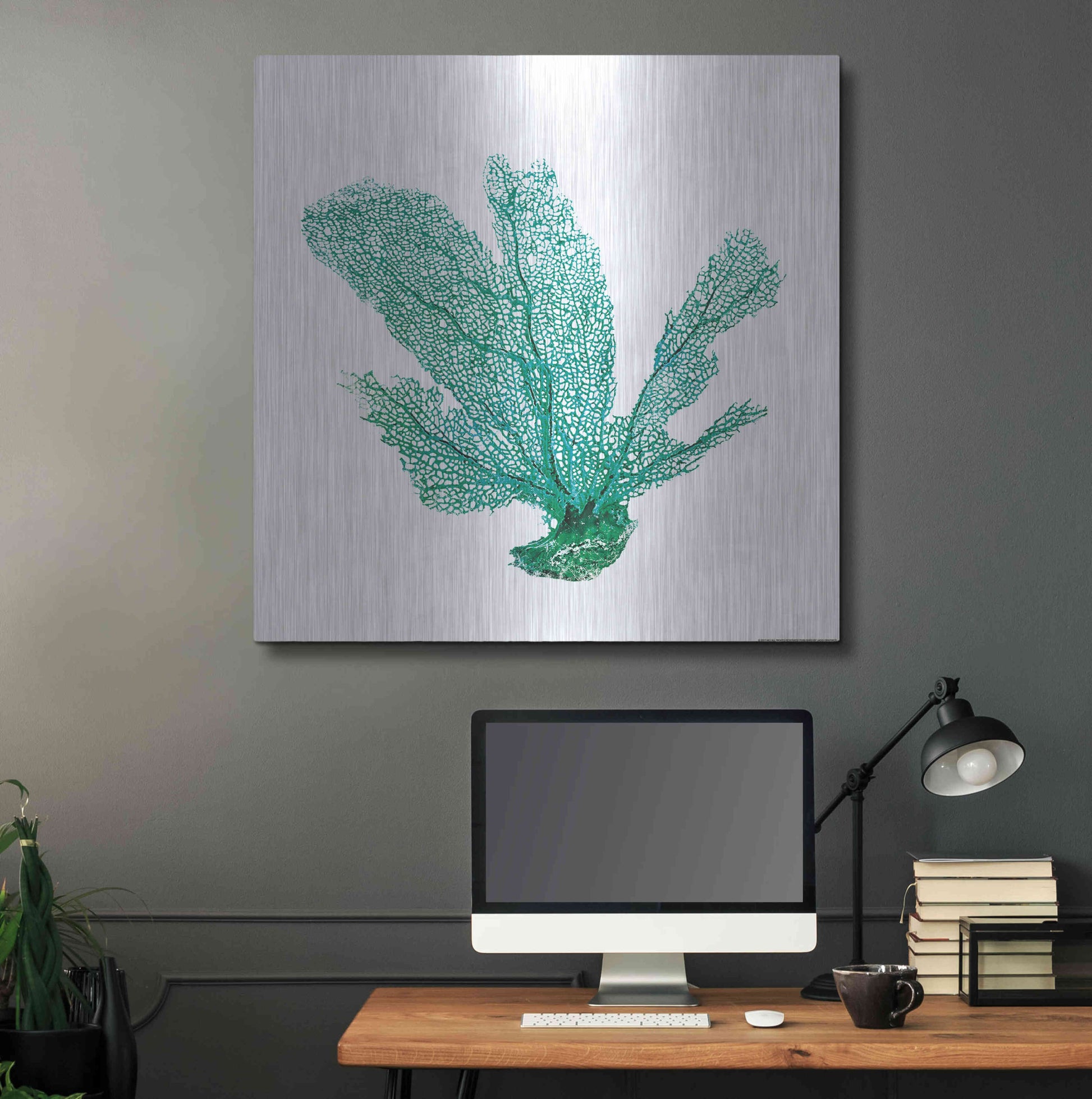 Luxe Metal Art 'Green Sea Fan' by JJ Brando, Metal Wall Art,36x36