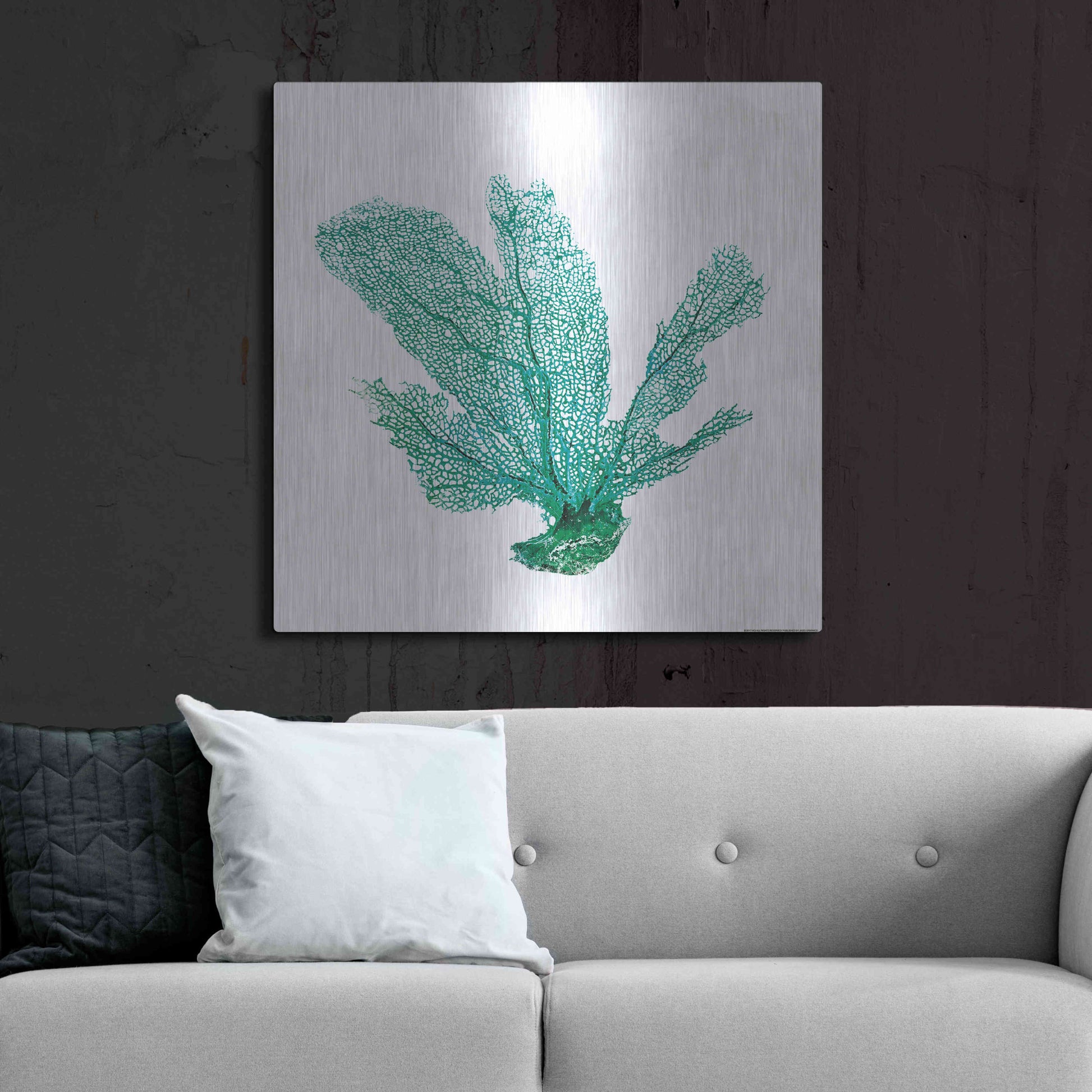 Luxe Metal Art 'Green Sea Fan' by JJ Brando, Metal Wall Art,36x36