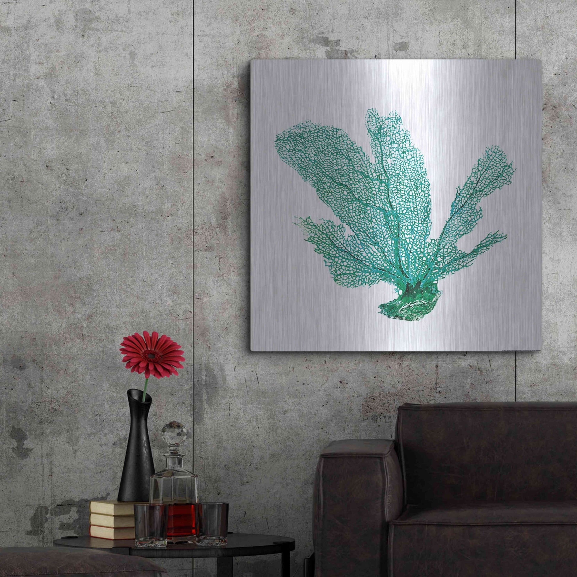 Luxe Metal Art 'Green Sea Fan' by JJ Brando, Metal Wall Art,36x36