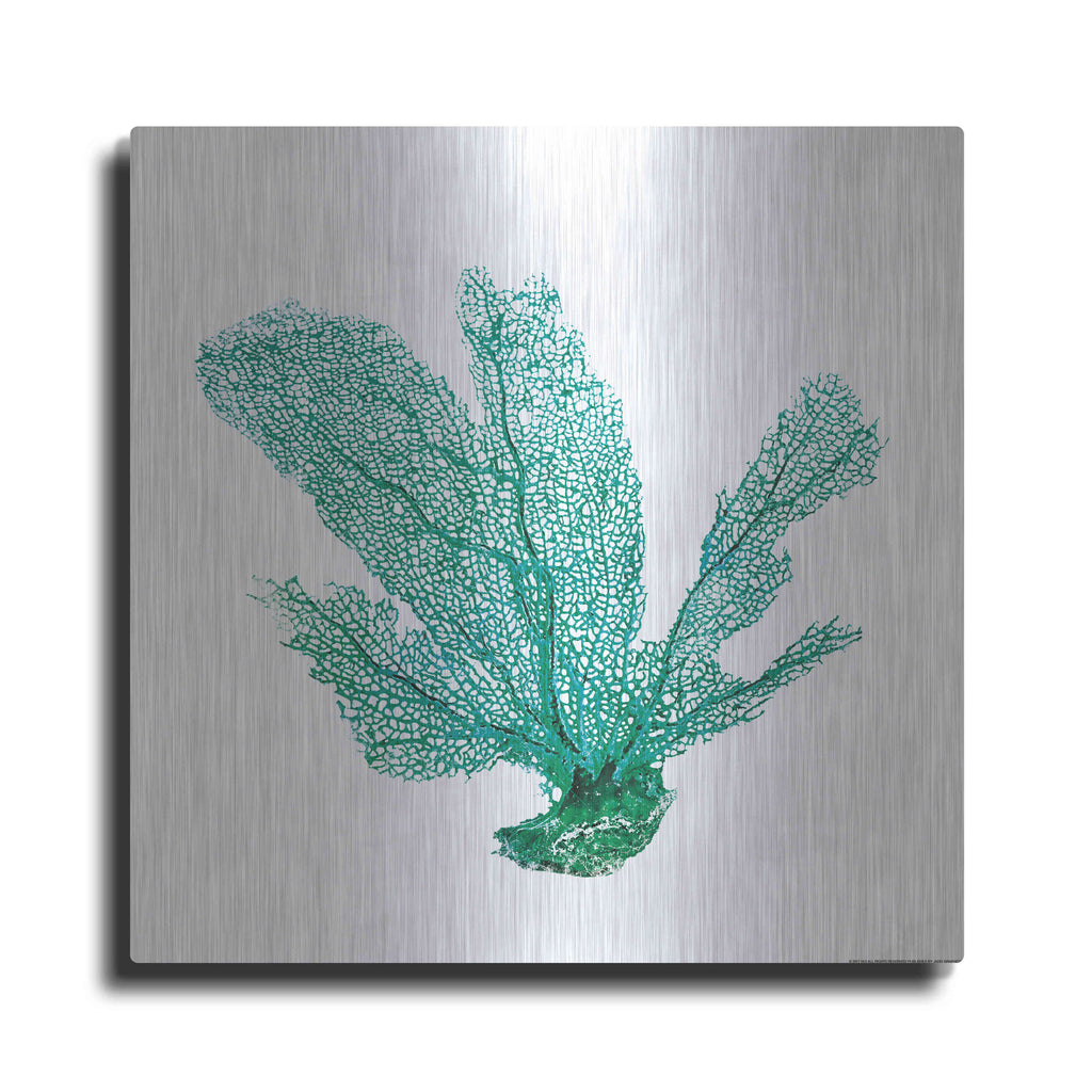 Luxe Metal Art 'Green Sea Fan' by JJ Brando, Metal Wall Art