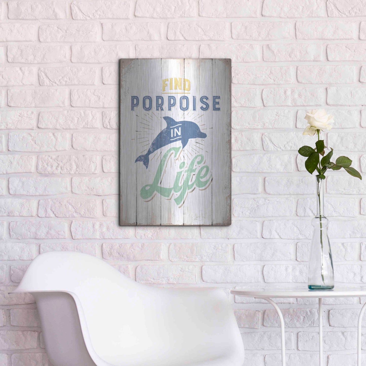 Luxe Metal Art 'Find Porpoise' by JJ Brando, Metal Wall Art,16x24