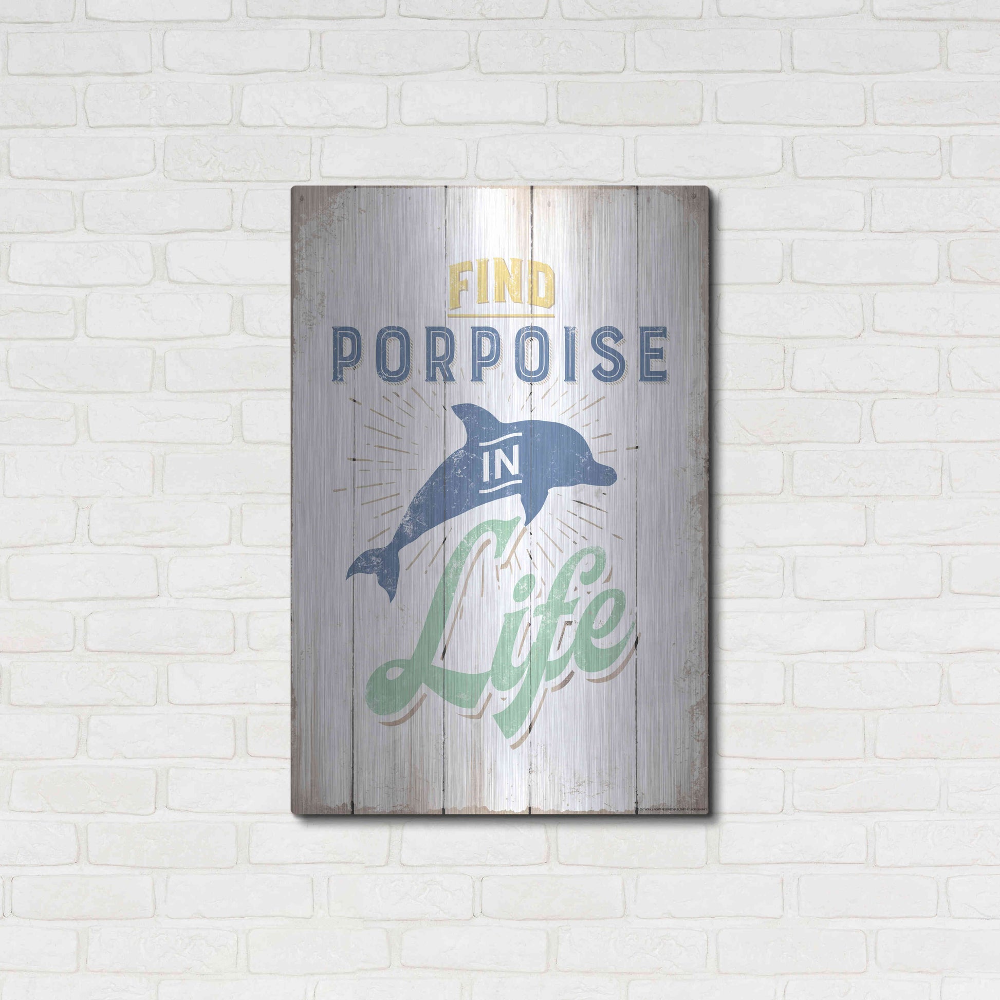 Luxe Metal Art 'Find Porpoise' by JJ Brando, Metal Wall Art,24x36