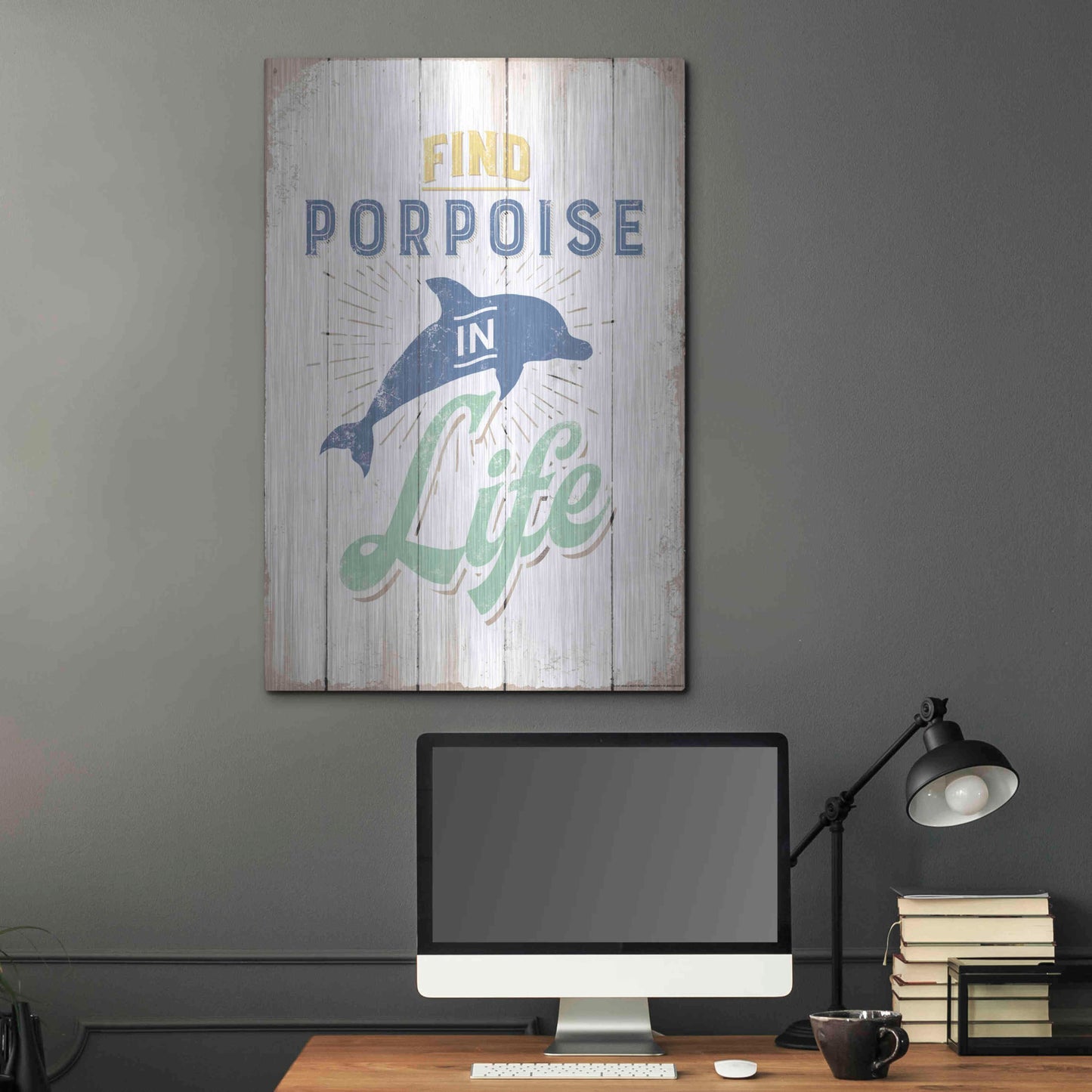 Luxe Metal Art 'Find Porpoise' by JJ Brando, Metal Wall Art,24x36