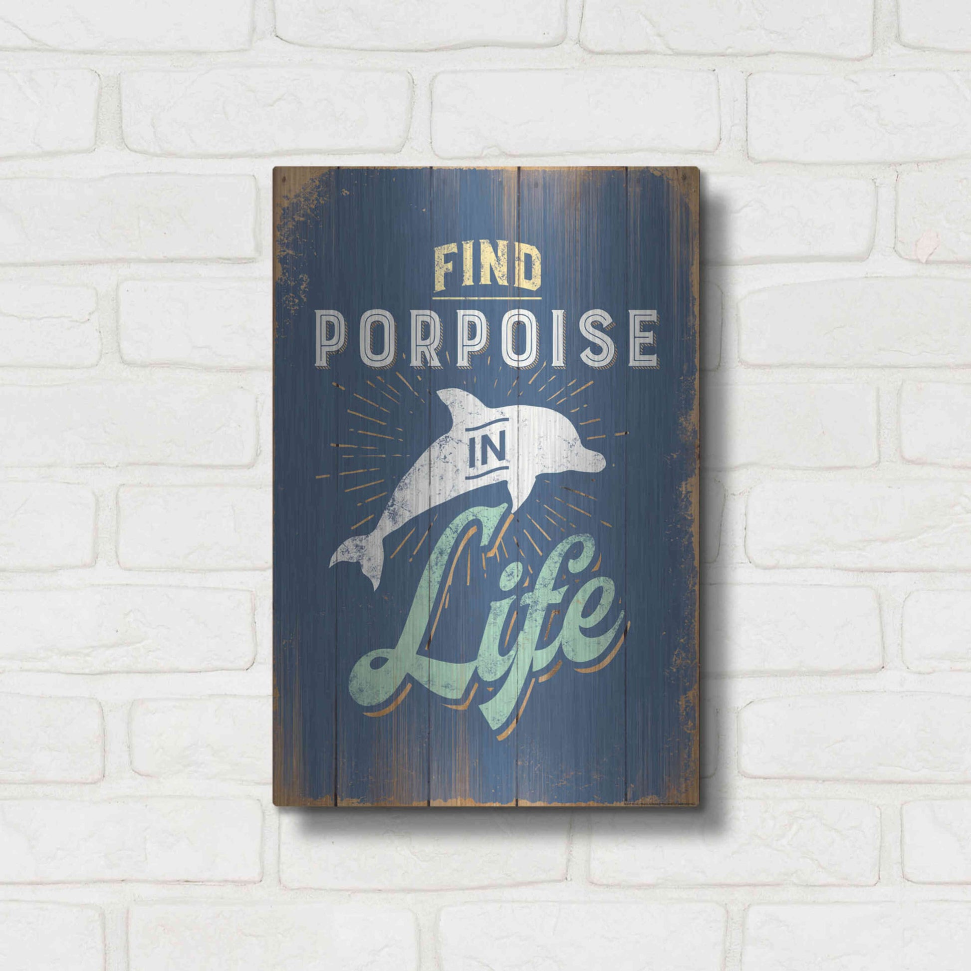 Luxe Metal Art 'Find Porpoise In Blue' by JJ Brando, Metal Wall Art,12x16