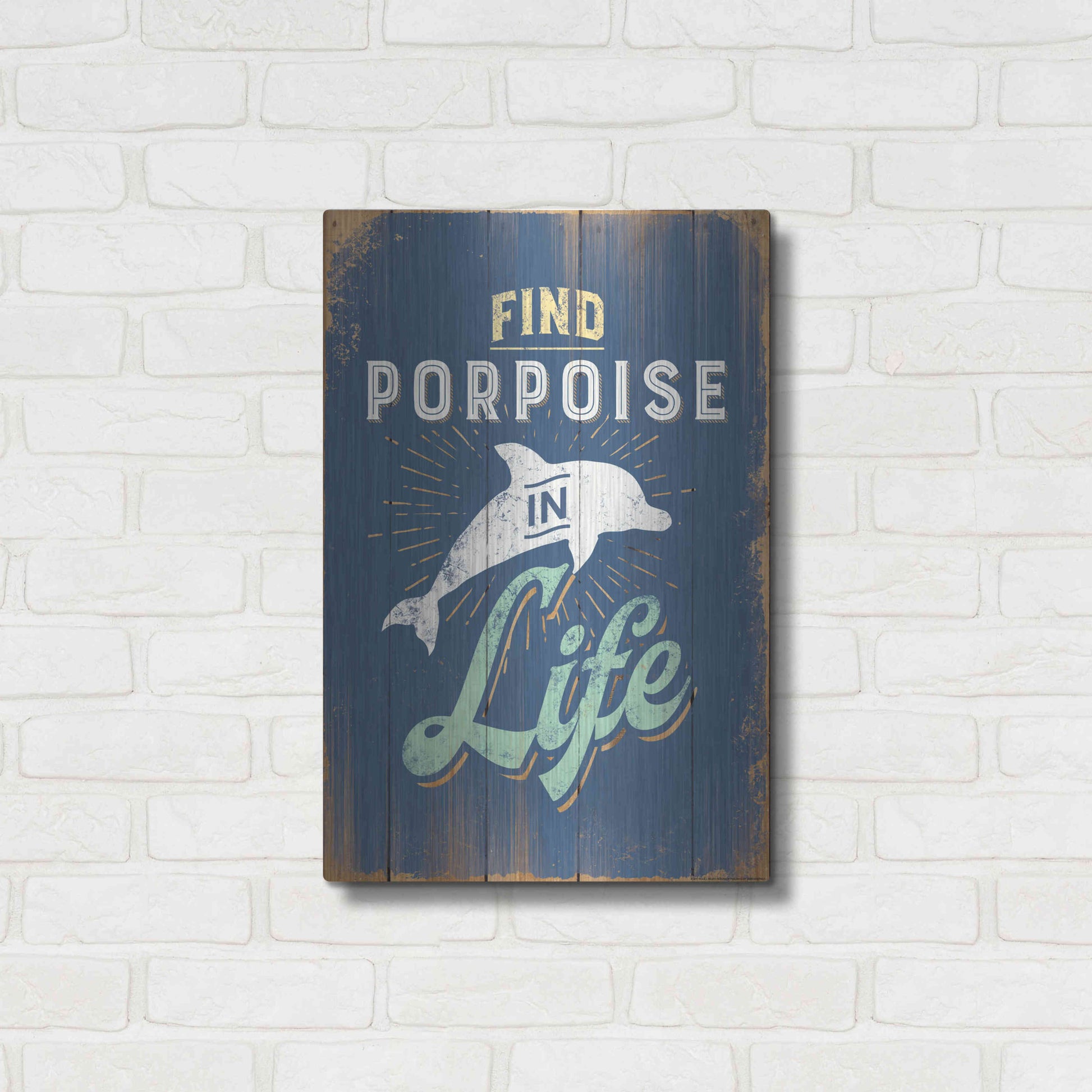 Luxe Metal Art 'Find Porpoise In Blue' by JJ Brando, Metal Wall Art,16x24