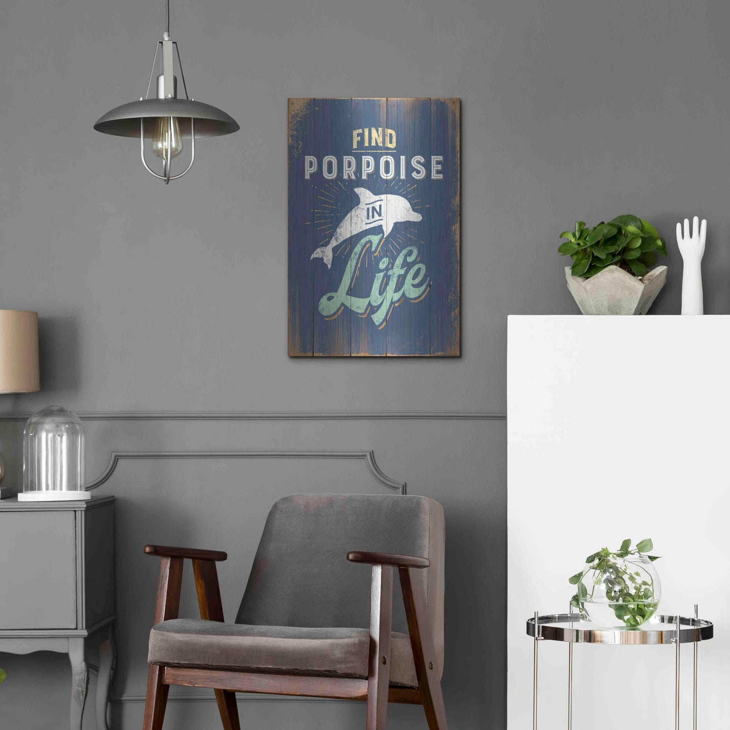 Luxe Metal Art 'Find Porpoise In Blue' by JJ Brando, Metal Wall Art,16x24