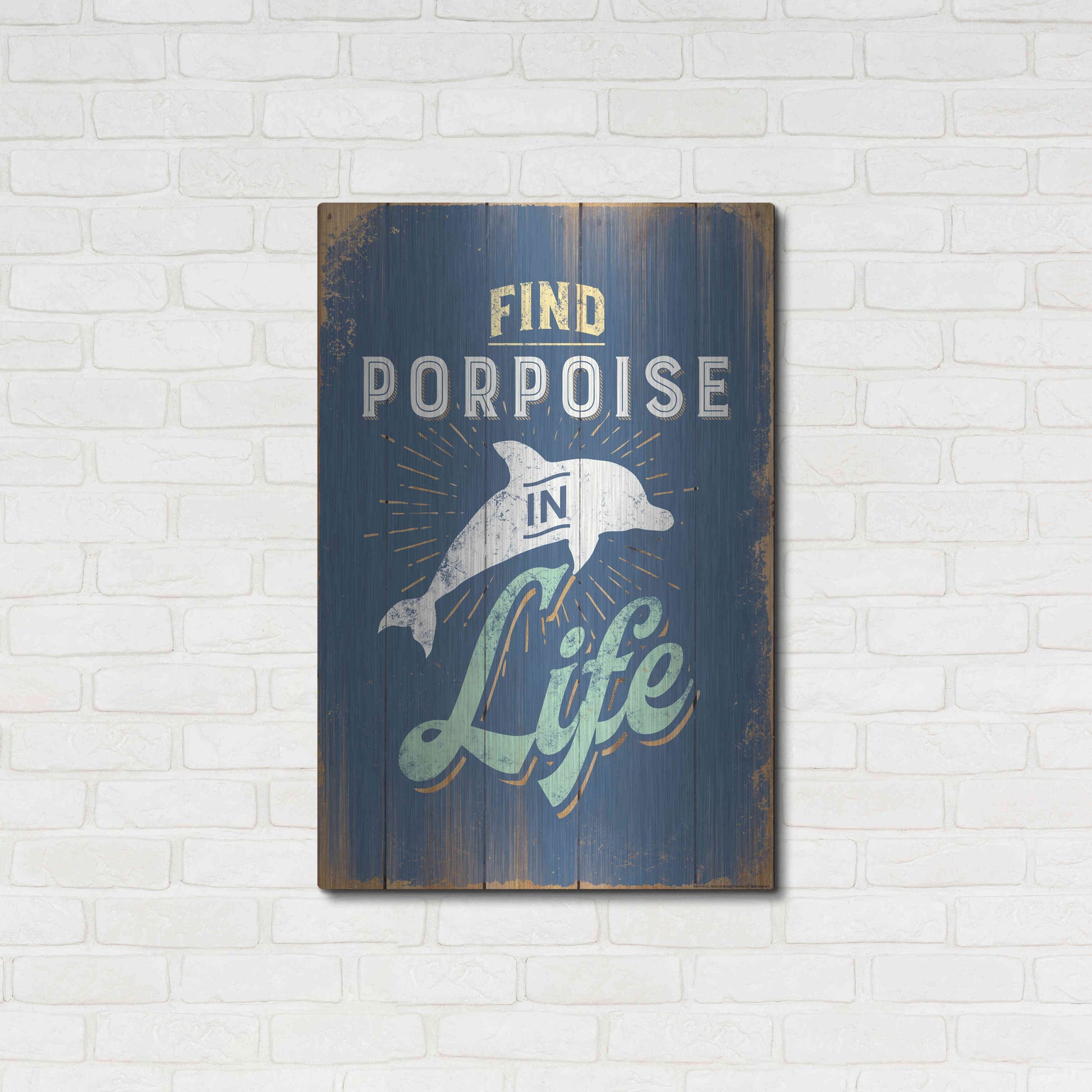 Luxe Metal Art 'Find Porpoise In Blue' by JJ Brando, Metal Wall Art,24x36