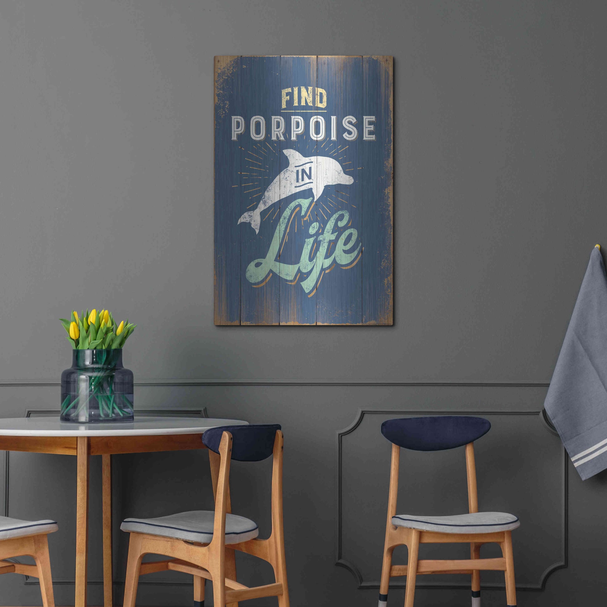 Luxe Metal Art 'Find Porpoise In Blue' by JJ Brando, Metal Wall Art,24x36