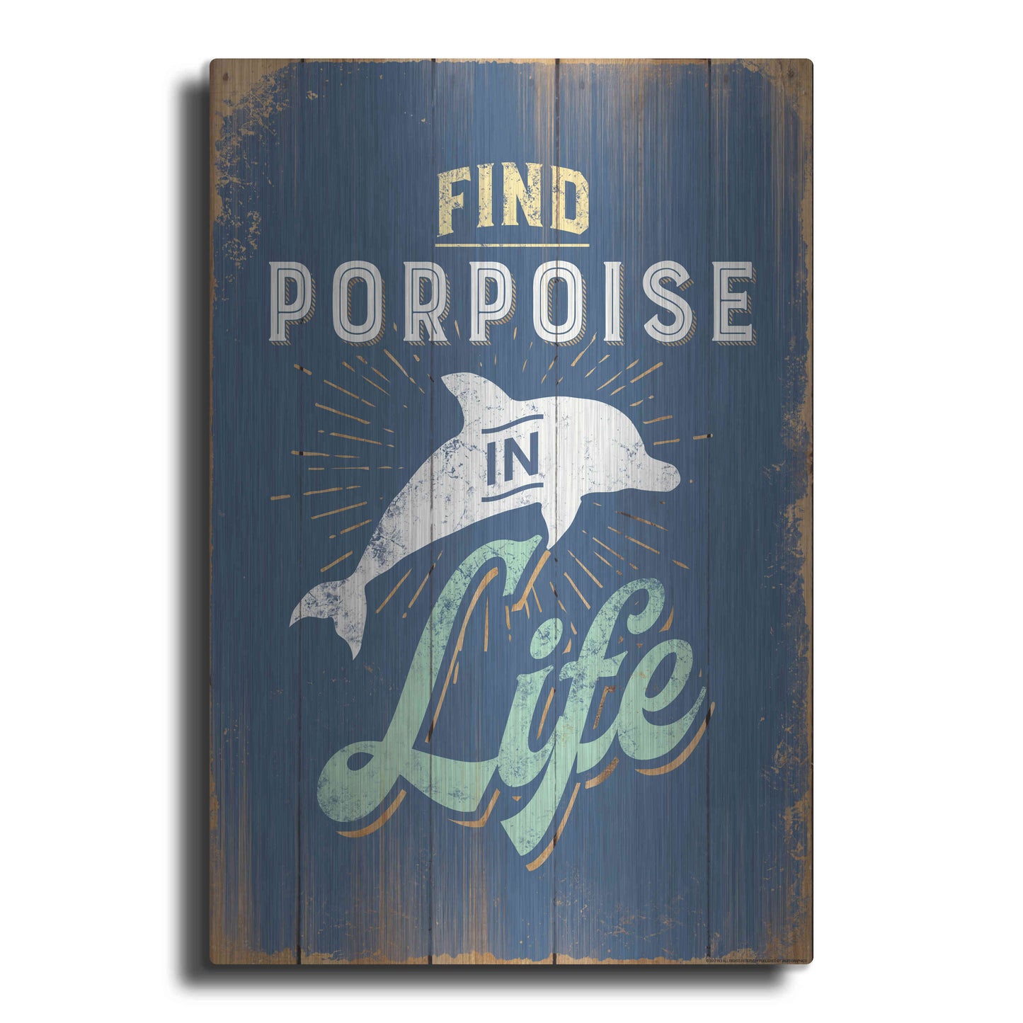 Luxe Metal Art 'Find Porpoise In Blue' by JJ Brando, Metal Wall Art