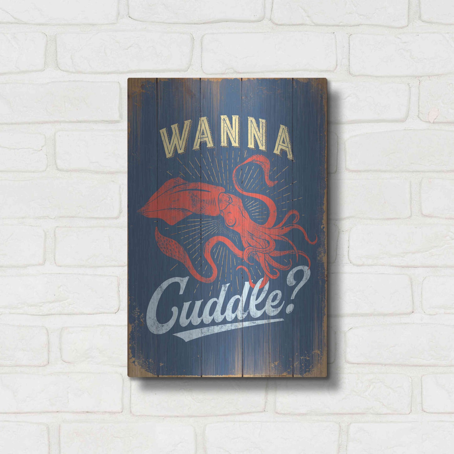 Luxe Metal Art 'Wanna Cuddle In Blue' by JJ Brando, Metal Wall Art,12x16