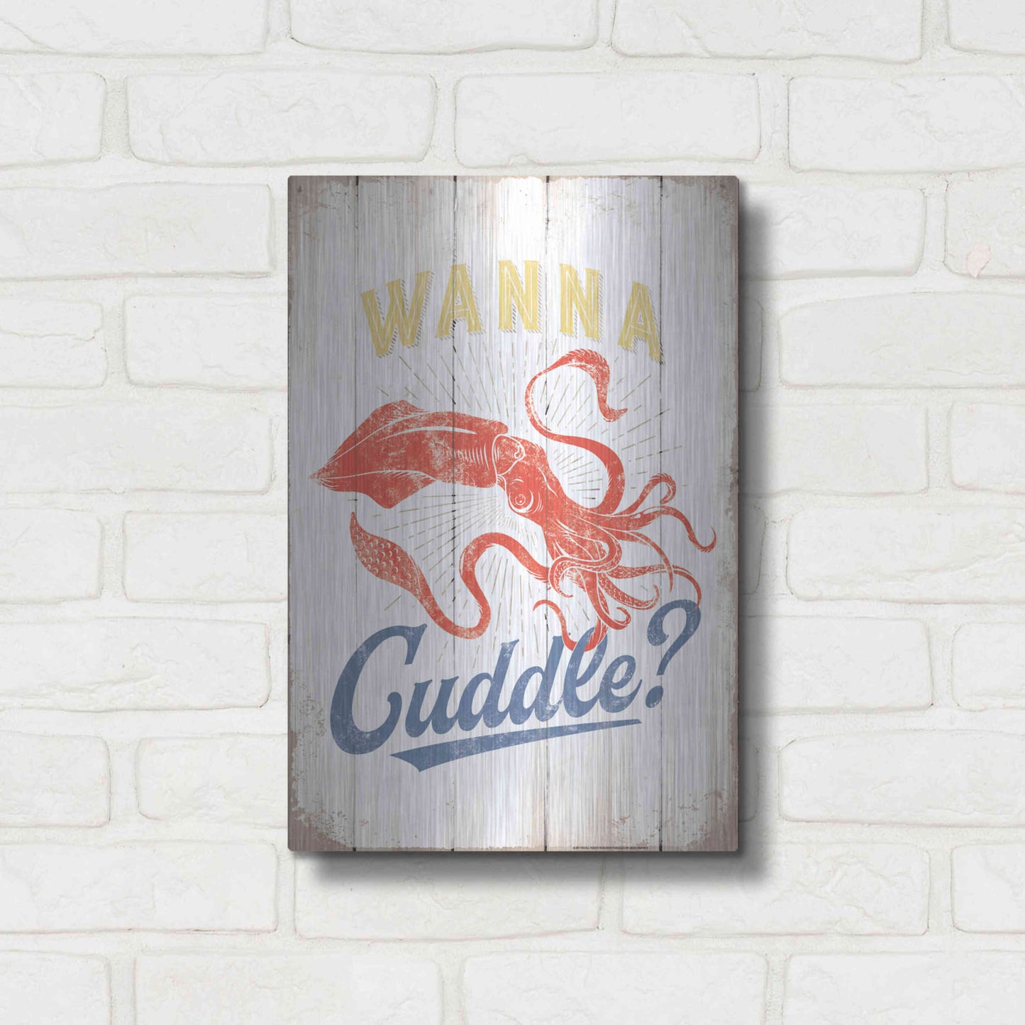 Luxe Metal Art 'Wanna Cuddle' by JJ Brando, Metal Wall Art,12x16