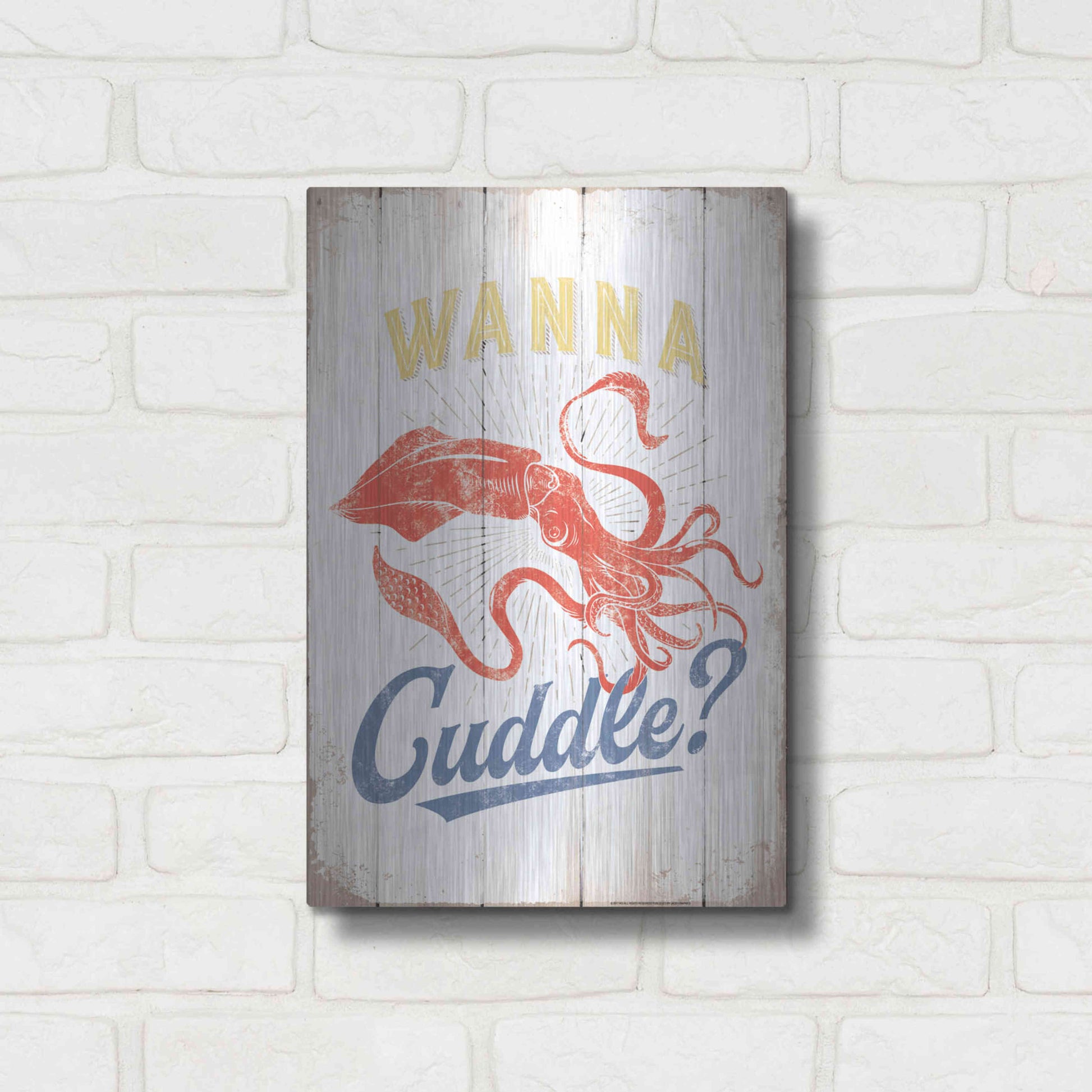 Luxe Metal Art 'Wanna Cuddle' by JJ Brando, Metal Wall Art,12x16