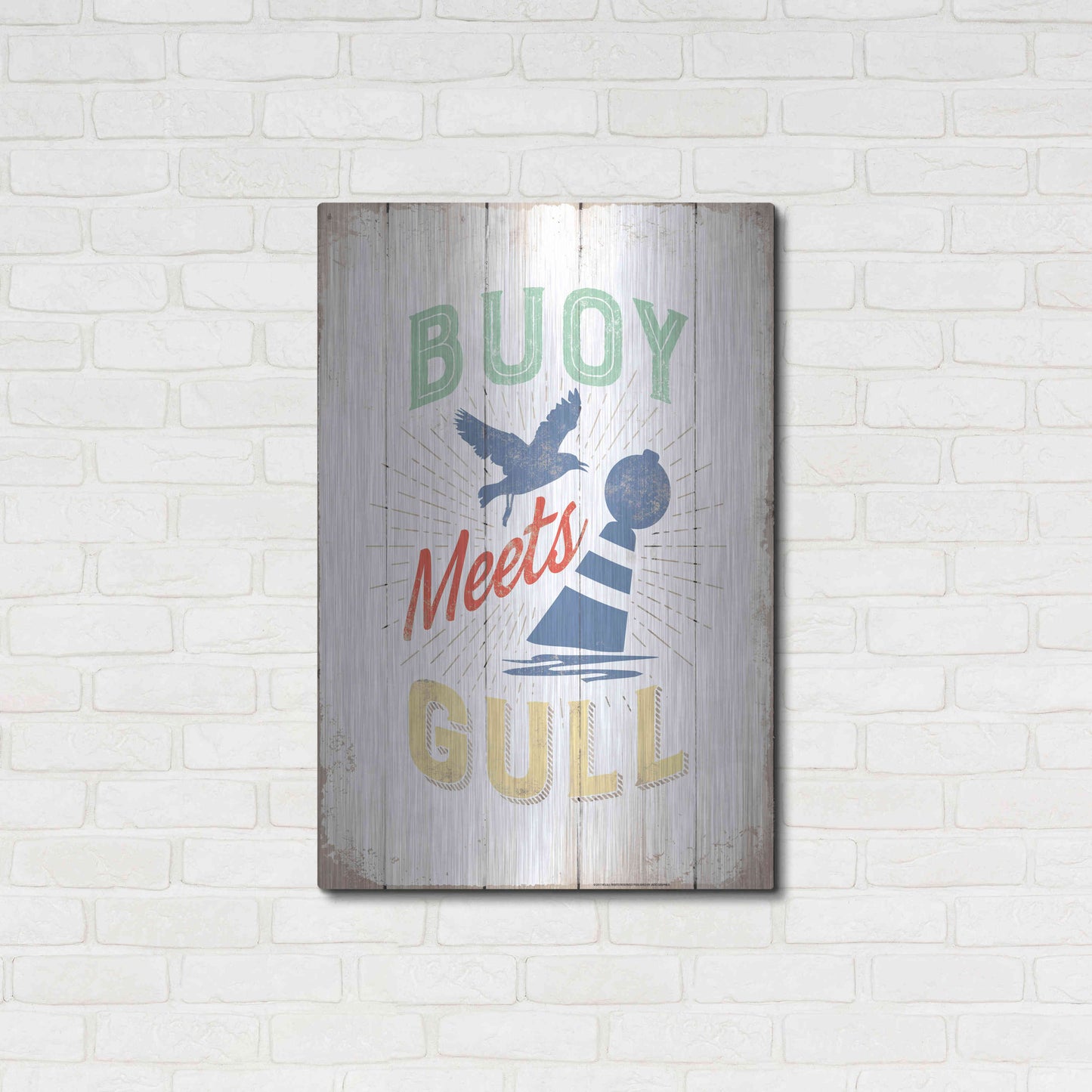 Luxe Metal Art 'Buoy Meets Gull' by JJ Brando, Metal Wall Art,24x36
