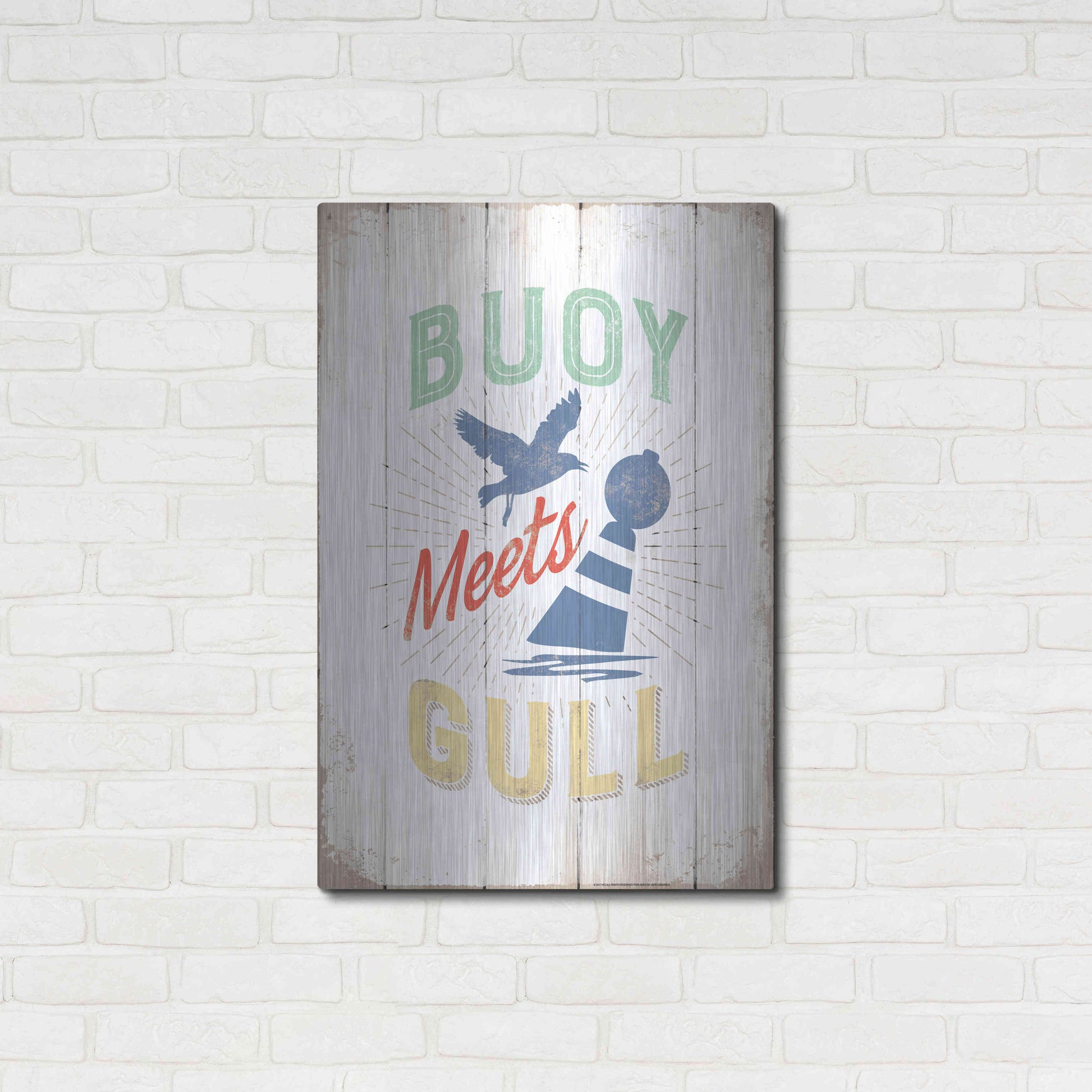 Luxe Metal Art 'Buoy Meets Gull' by JJ Brando, Metal Wall Art,24x36