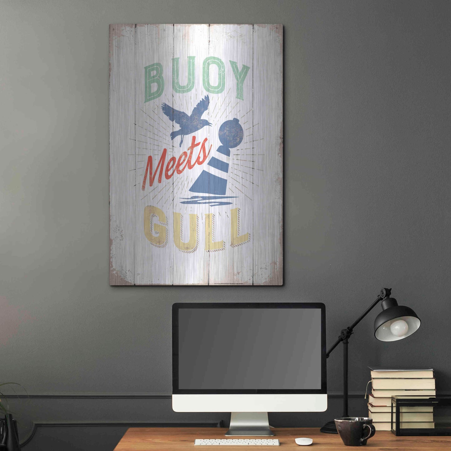 Luxe Metal Art 'Buoy Meets Gull' by JJ Brando, Metal Wall Art,24x36