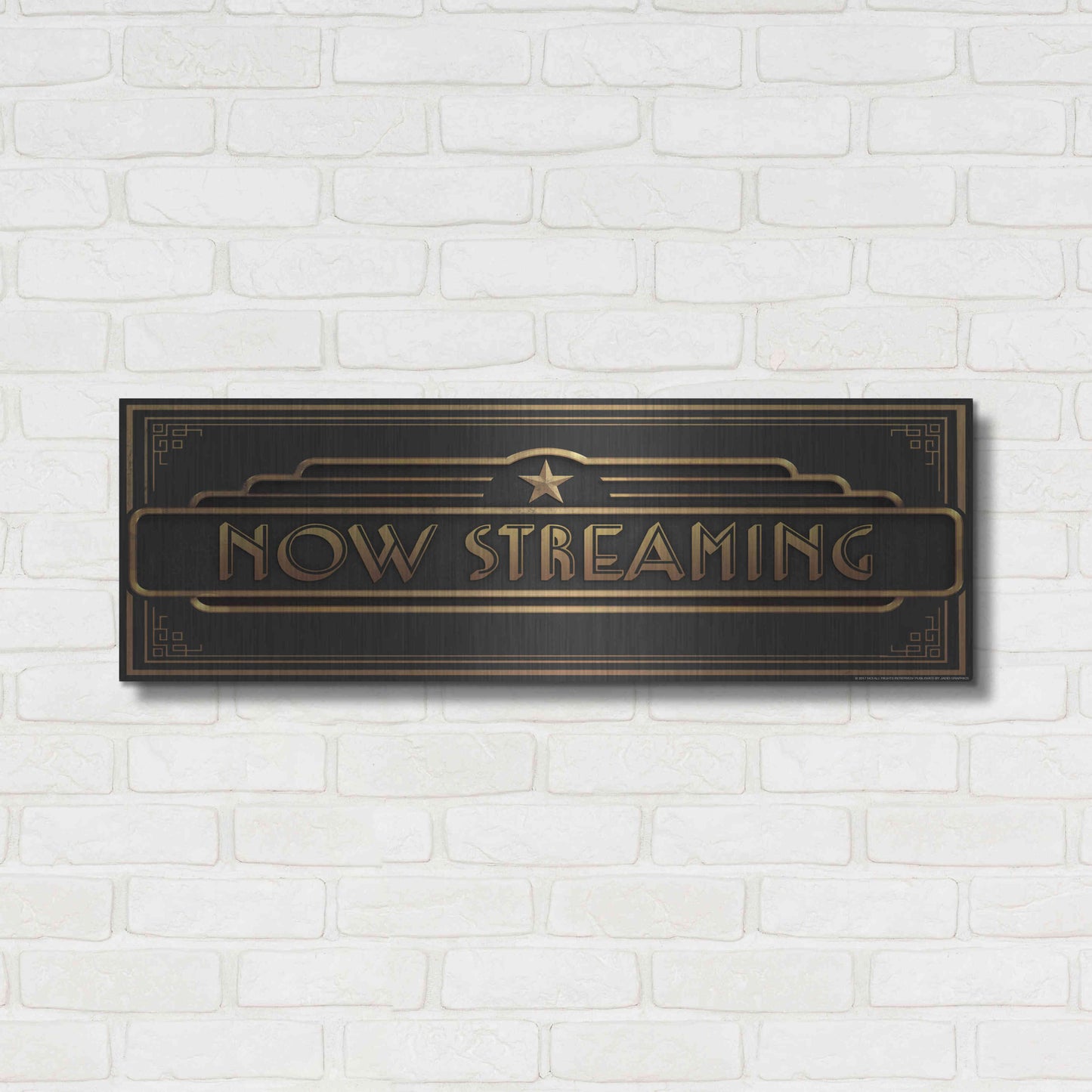 Luxe Metal Art 'Now Streaming' by JJ Brando, Metal Wall Art,36x12