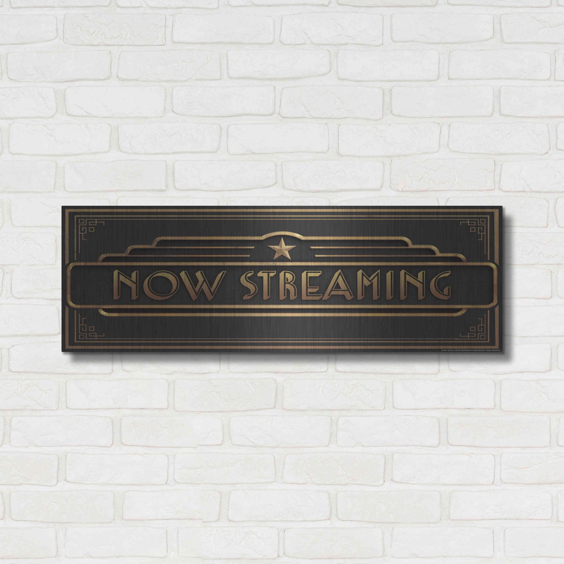 Luxe Metal Art 'Now Streaming' by JJ Brando, Metal Wall Art,36x12