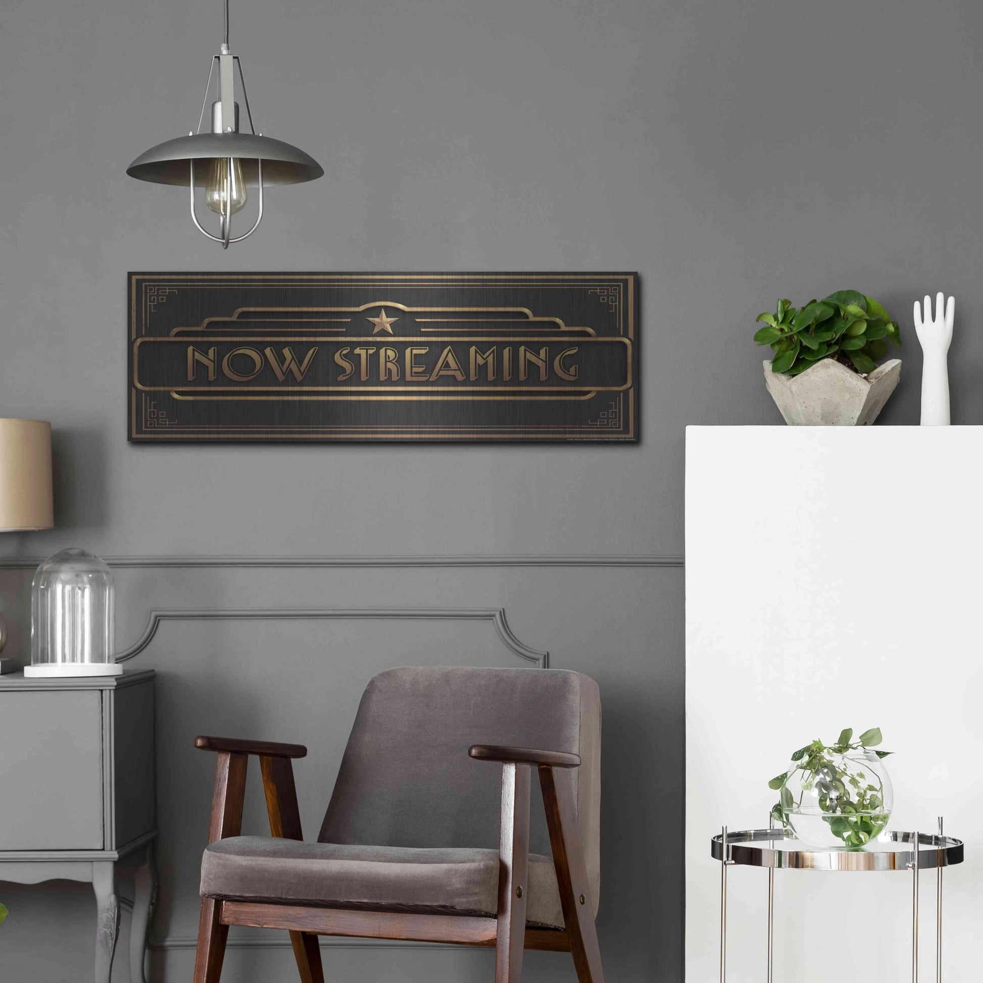 Luxe Metal Art 'Now Streaming' by JJ Brando, Metal Wall Art,36x12