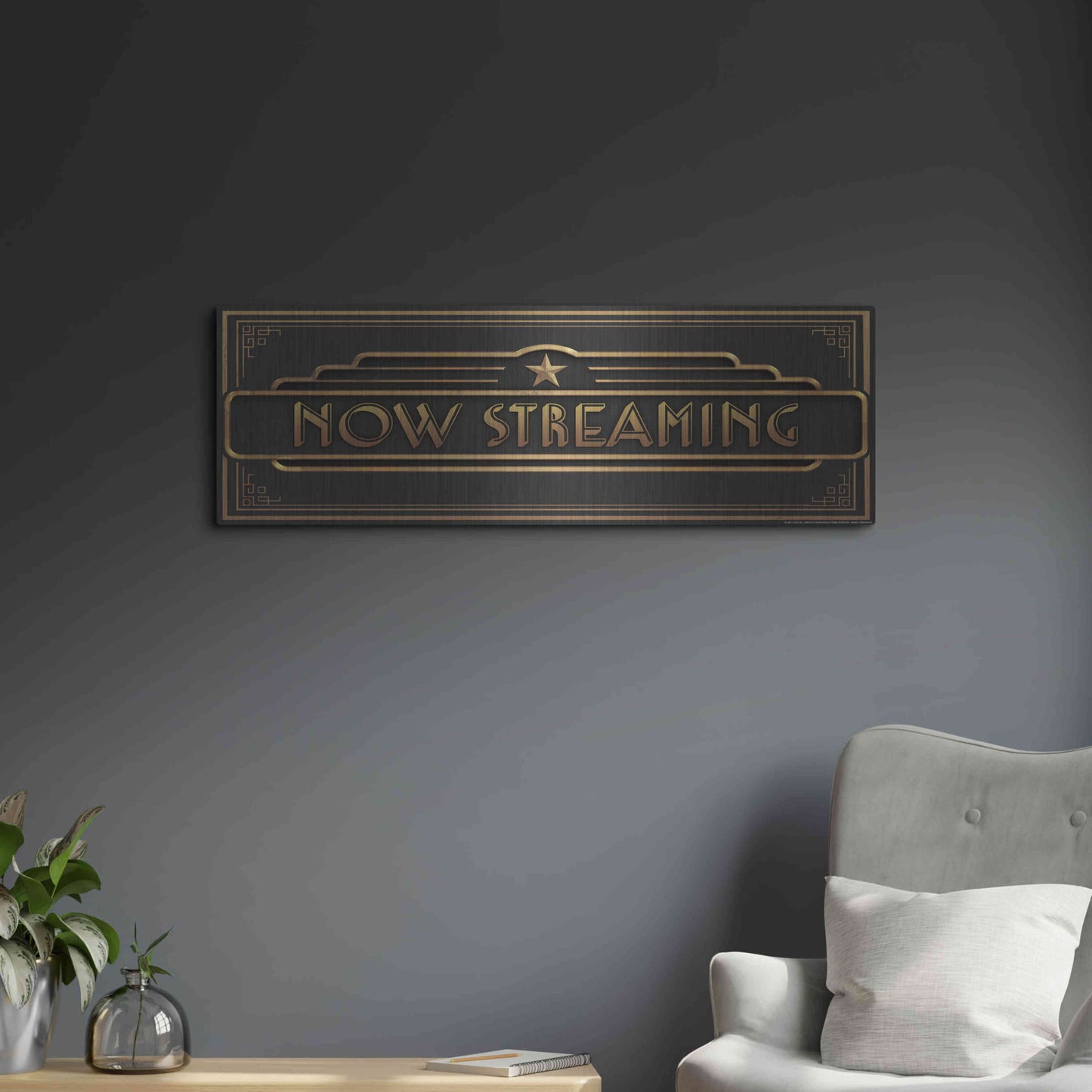 Luxe Metal Art 'Now Streaming' by JJ Brando, Metal Wall Art,36x12