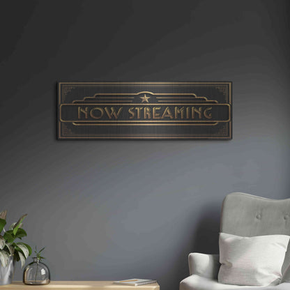Luxe Metal Art 'Now Streaming' by JJ Brando, Metal Wall Art,36x12