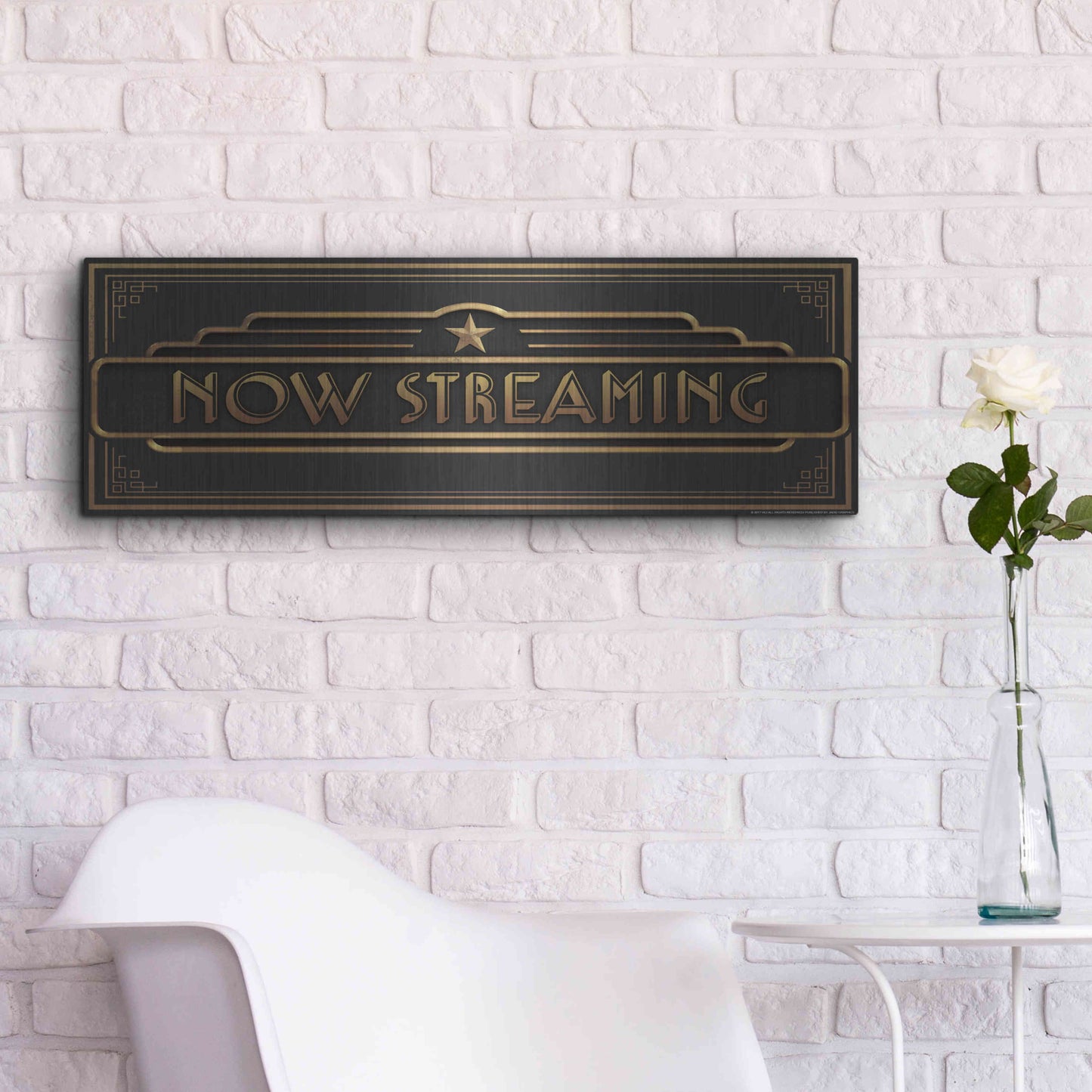 Luxe Metal Art 'Now Streaming' by JJ Brando, Metal Wall Art,36x12