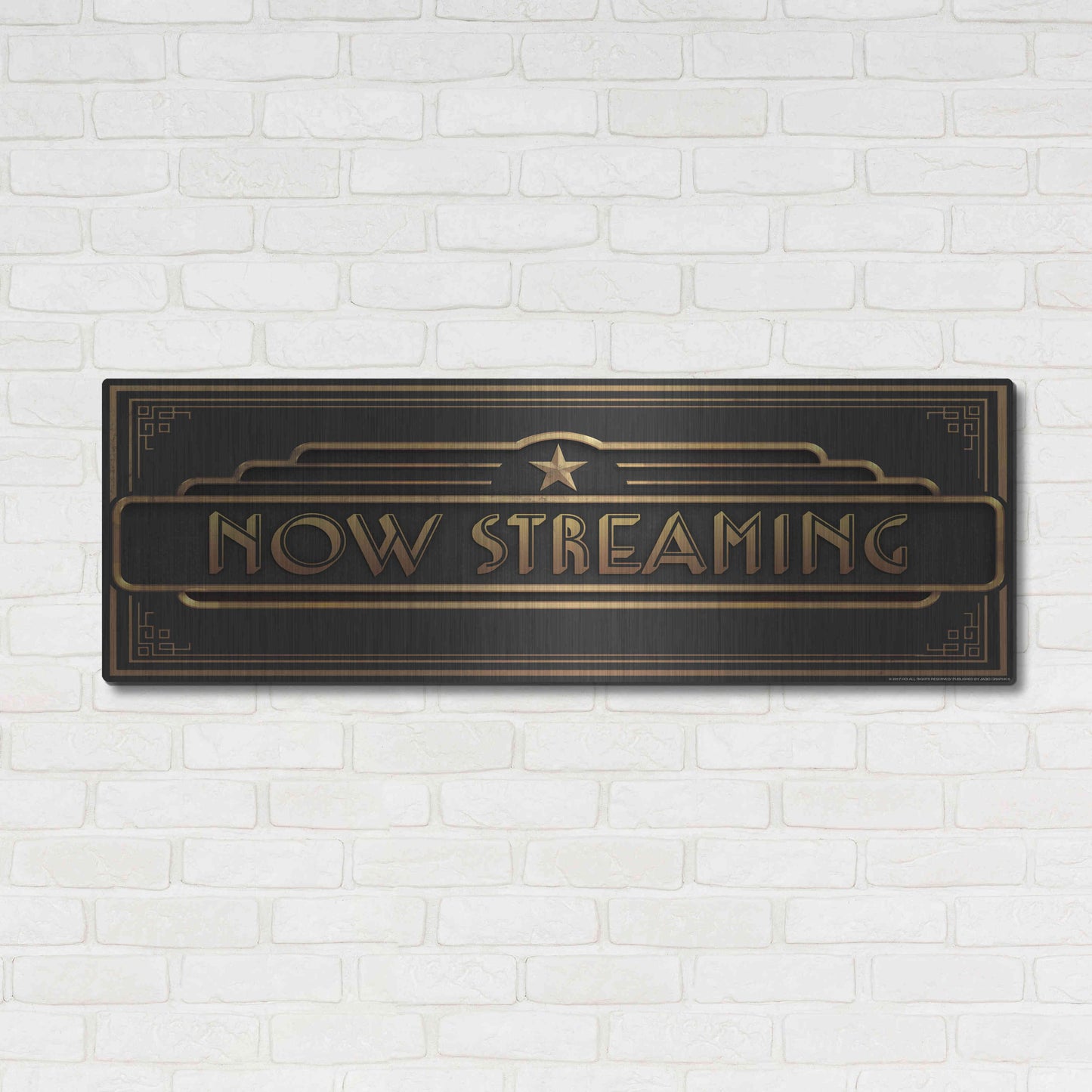 Luxe Metal Art 'Now Streaming' by JJ Brando, Metal Wall Art,48x16