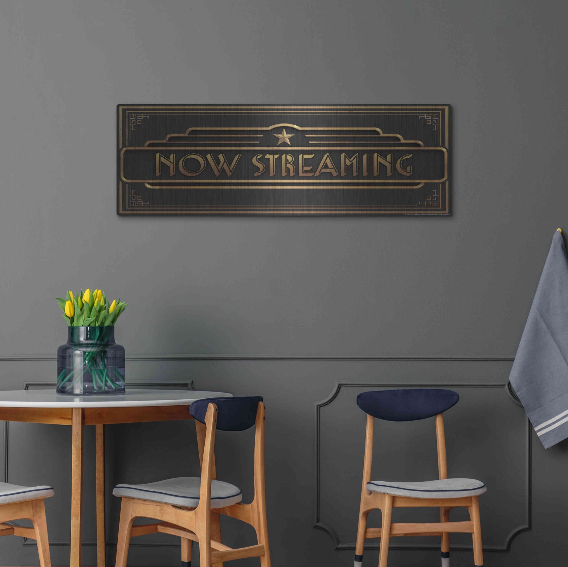 Luxe Metal Art 'Now Streaming' by JJ Brando, Metal Wall Art,48x16