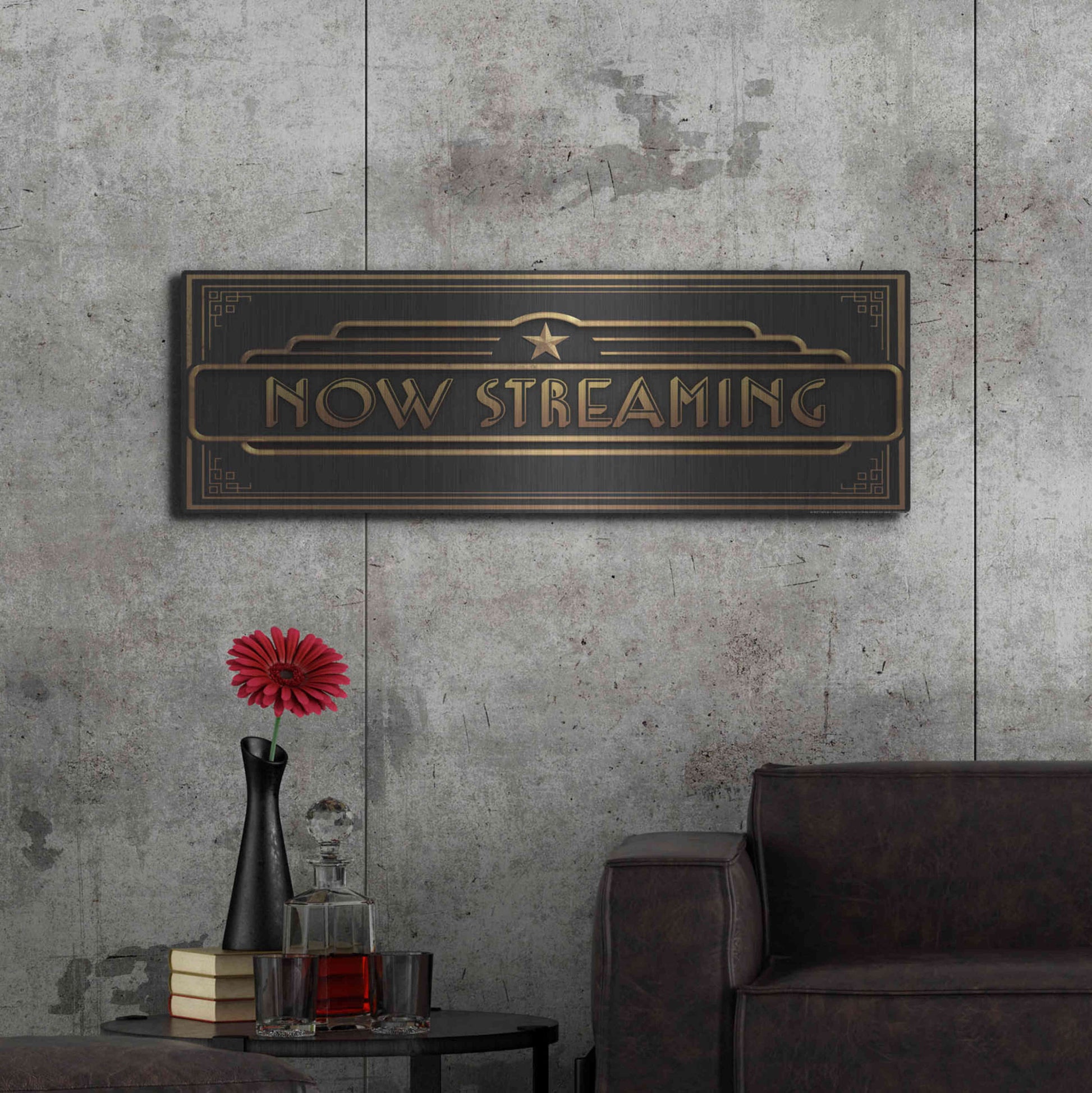 Luxe Metal Art 'Now Streaming' by JJ Brando, Metal Wall Art,48x16