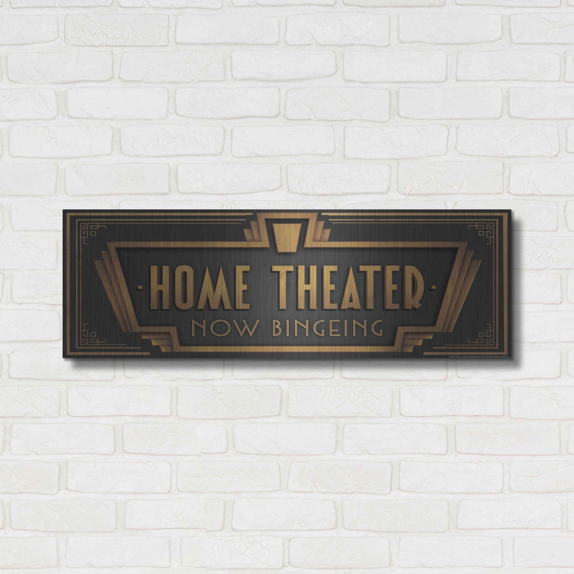 Luxe Metal Art 'Home Theater' by JJ Brando, Metal Wall Art,36x12