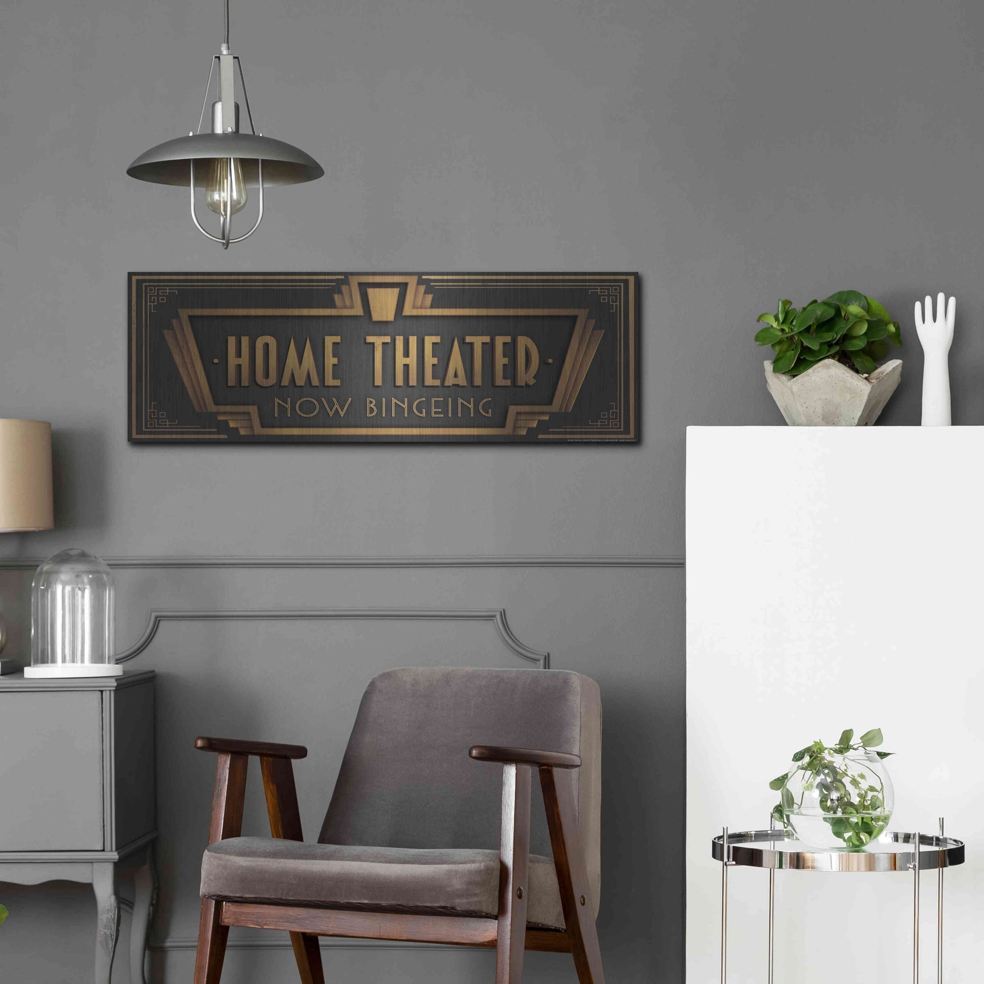 Luxe Metal Art 'Home Theater' by JJ Brando, Metal Wall Art,36x12