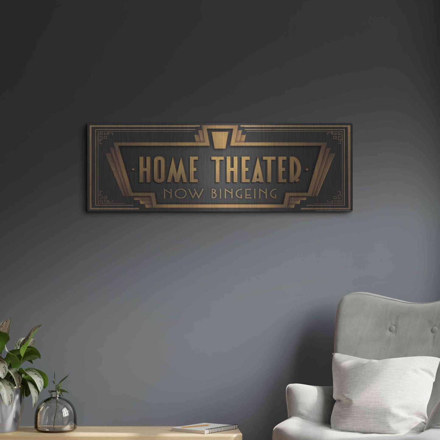 Luxe Metal Art 'Home Theater' by JJ Brando, Metal Wall Art,36x12