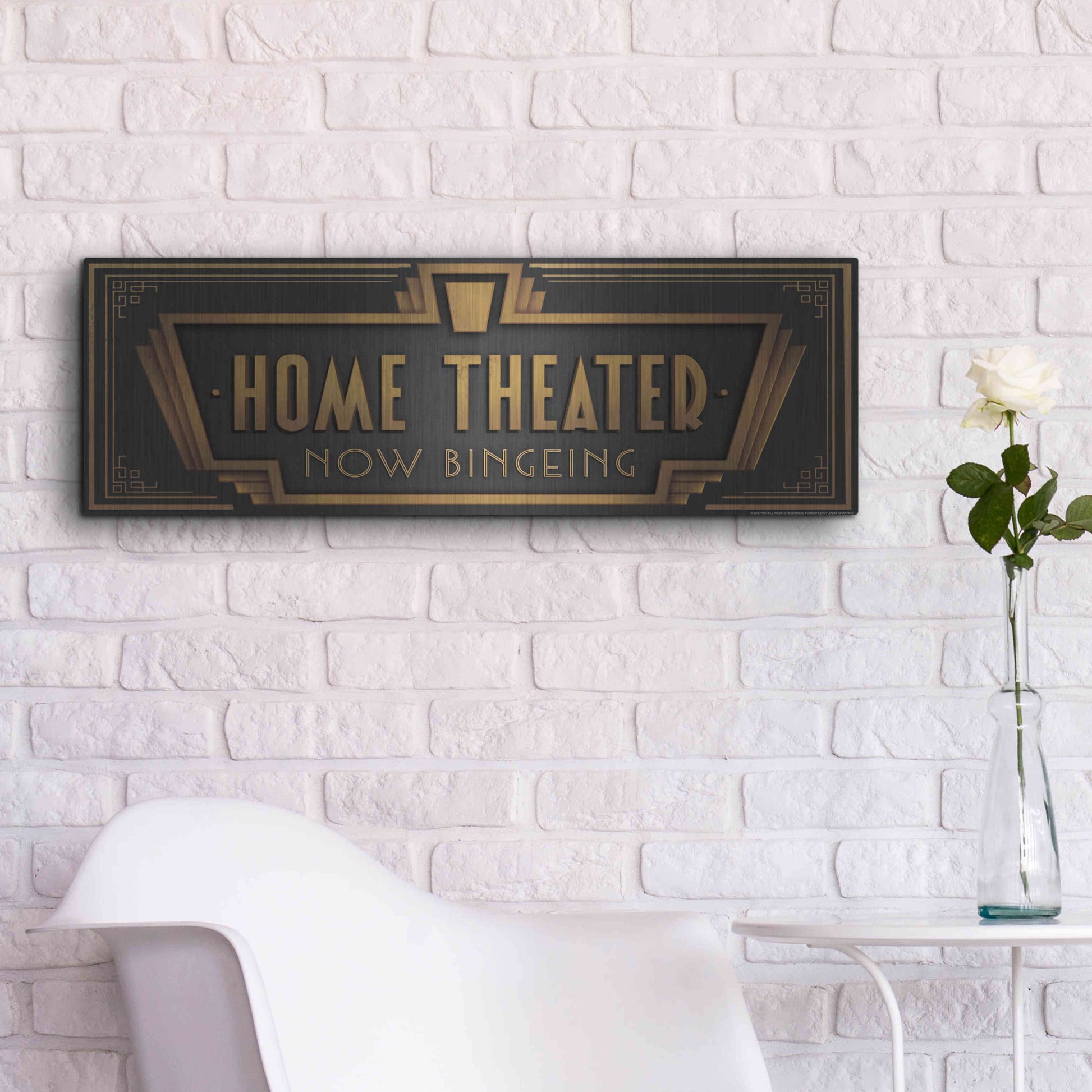 Luxe Metal Art 'Home Theater' by JJ Brando, Metal Wall Art,36x12