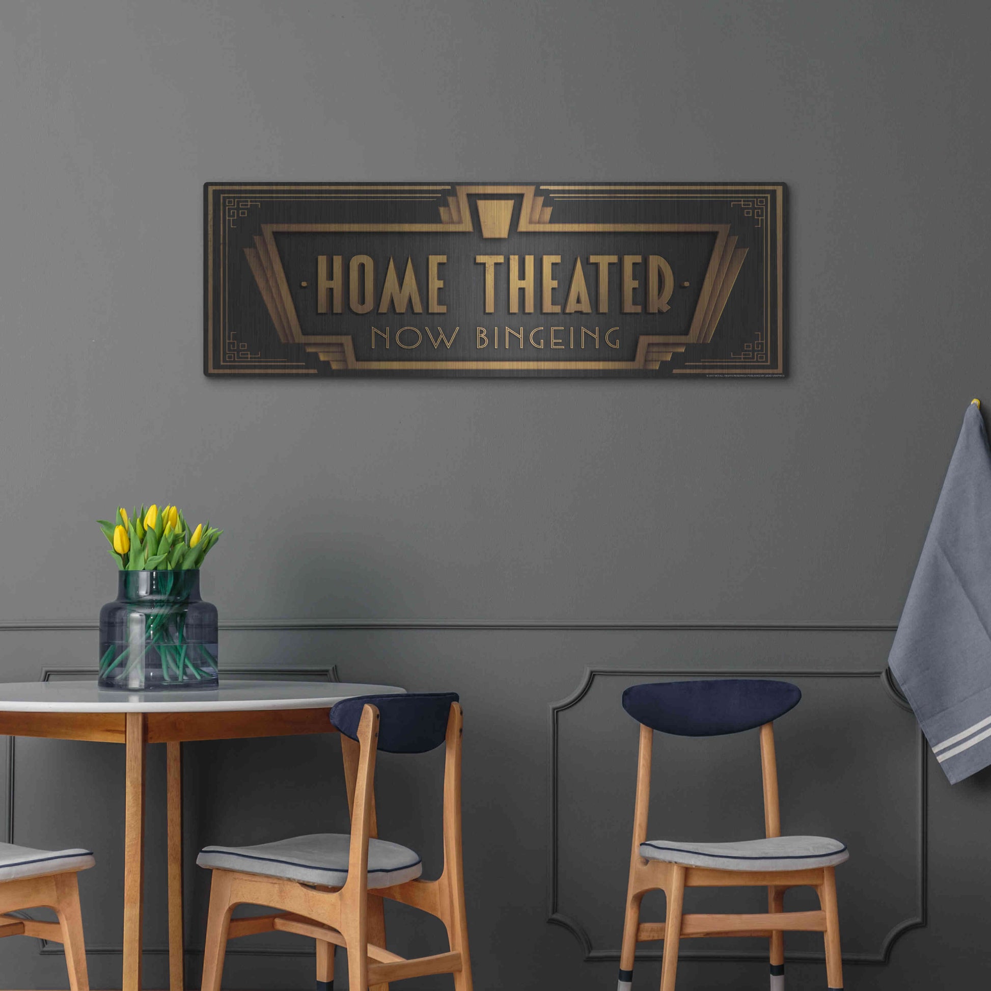 Luxe Metal Art 'Home Theater' by JJ Brando, Metal Wall Art,48x16