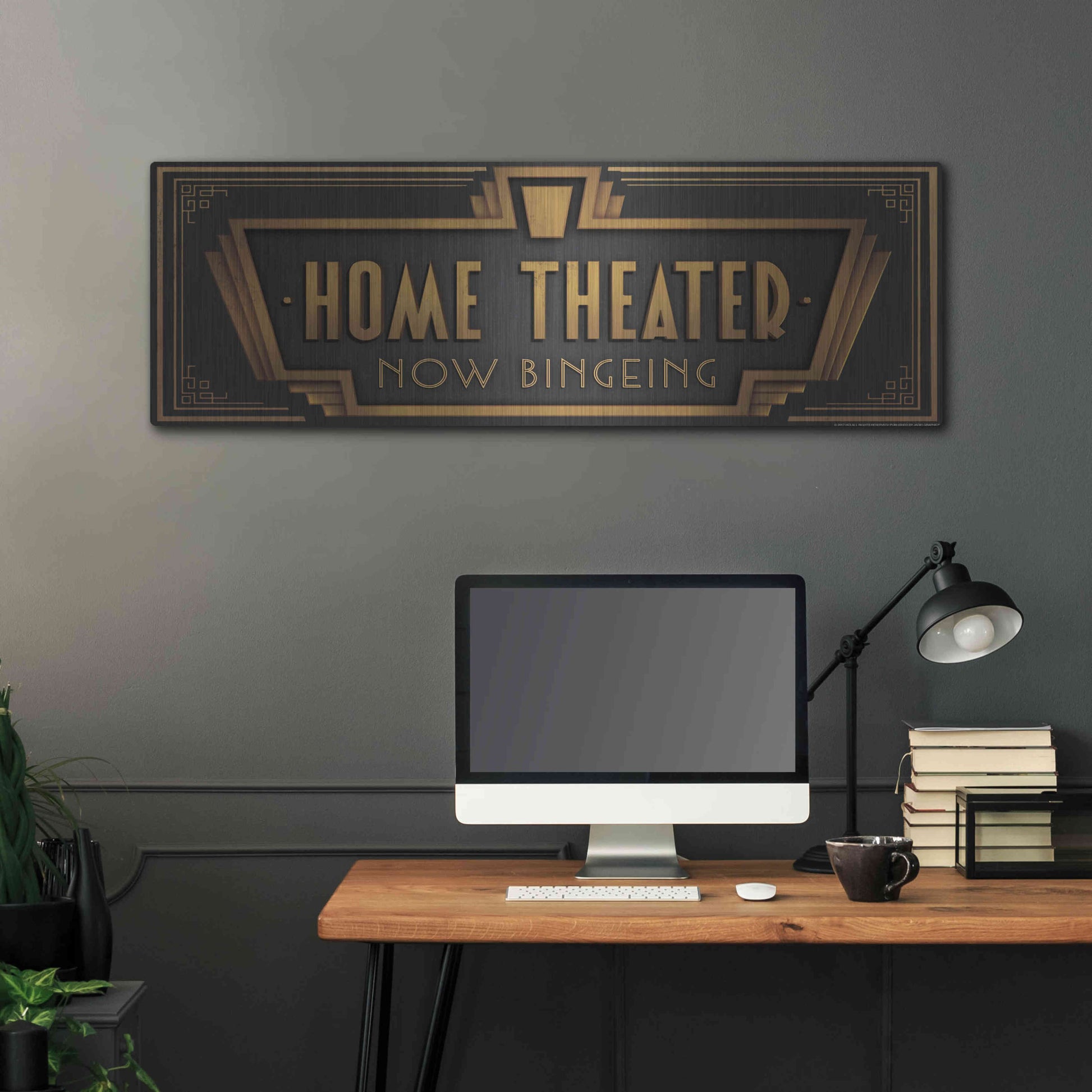 Luxe Metal Art 'Home Theater' by JJ Brando, Metal Wall Art,48x16