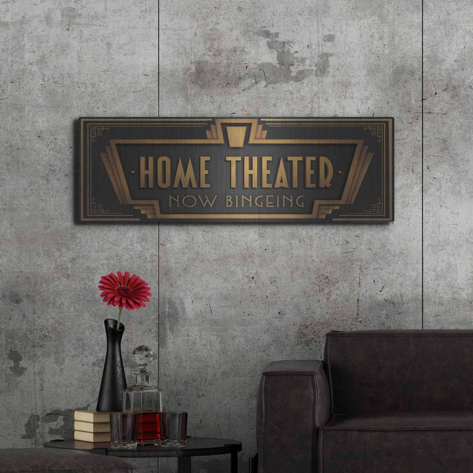 Luxe Metal Art 'Home Theater' by JJ Brando, Metal Wall Art,48x16