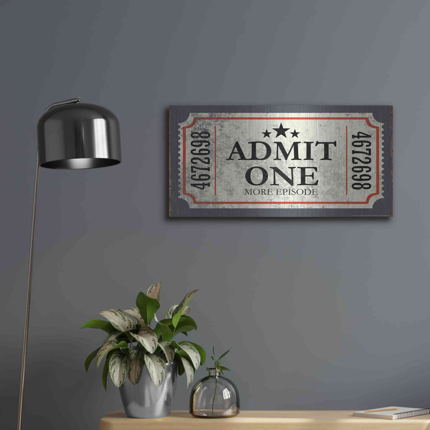 Luxe Metal Art 'Admit One' by JJ Brando, Metal Wall Art,24x12