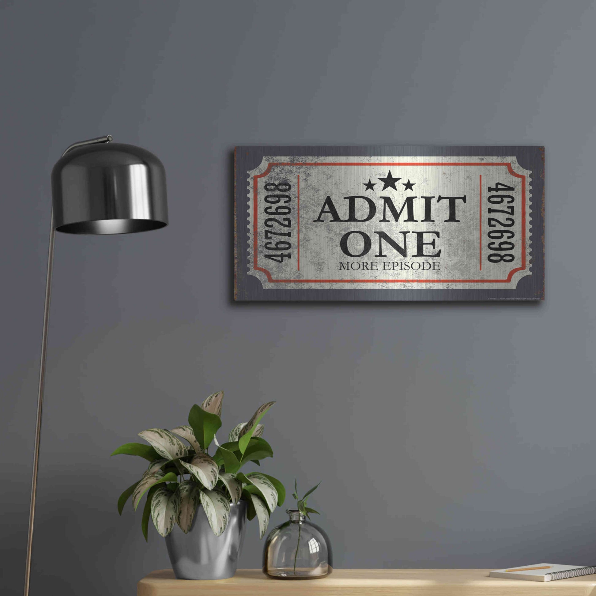 Luxe Metal Art 'Admit One' by JJ Brando, Metal Wall Art,24x12
