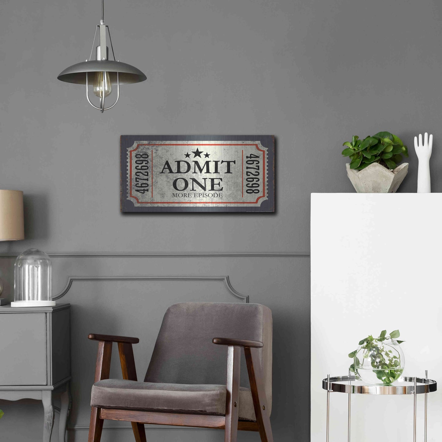 Luxe Metal Art 'Admit One' by JJ Brando, Metal Wall Art,24x12