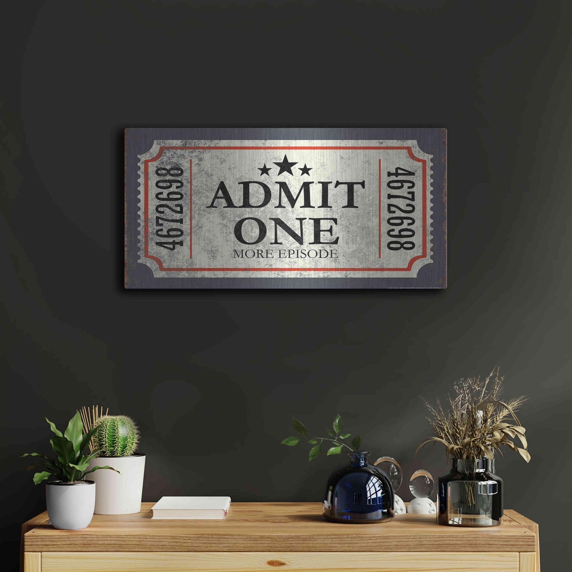 Luxe Metal Art 'Admit One' by JJ Brando, Metal Wall Art,24x12