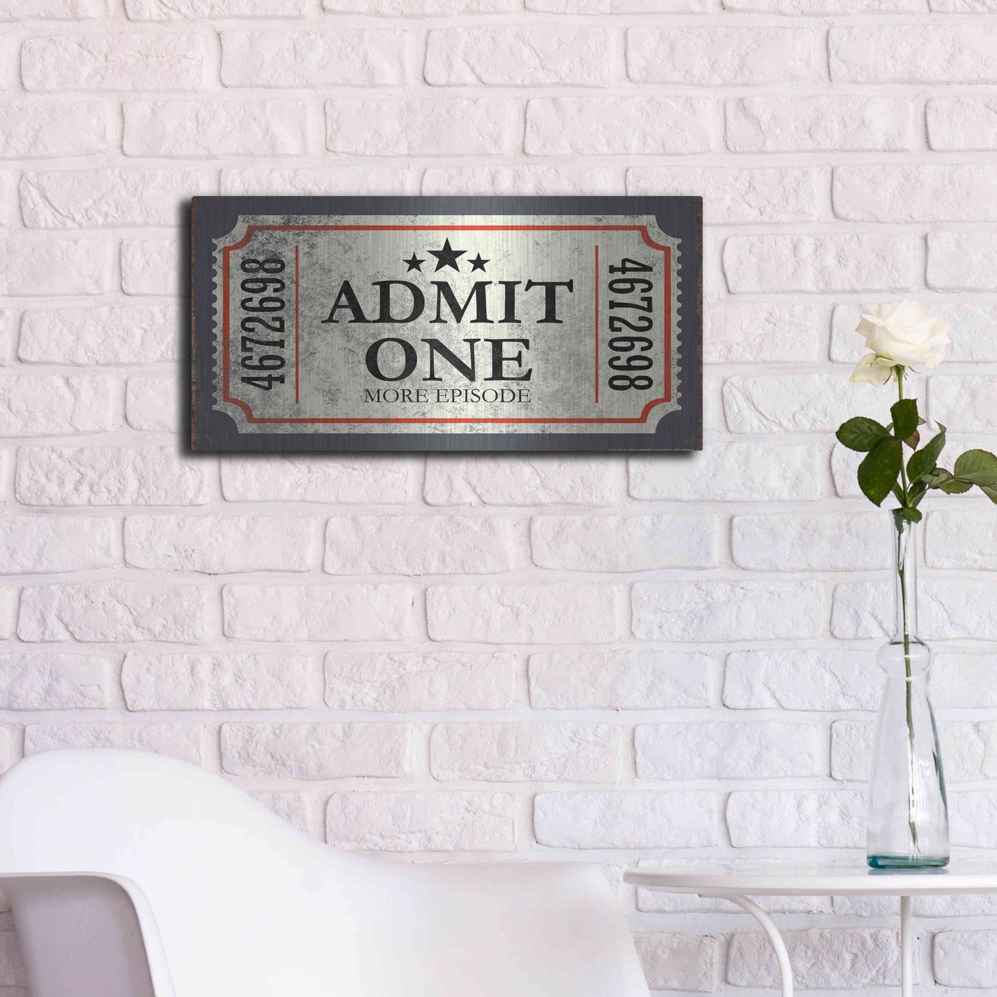 Luxe Metal Art 'Admit One' by JJ Brando, Metal Wall Art,24x12