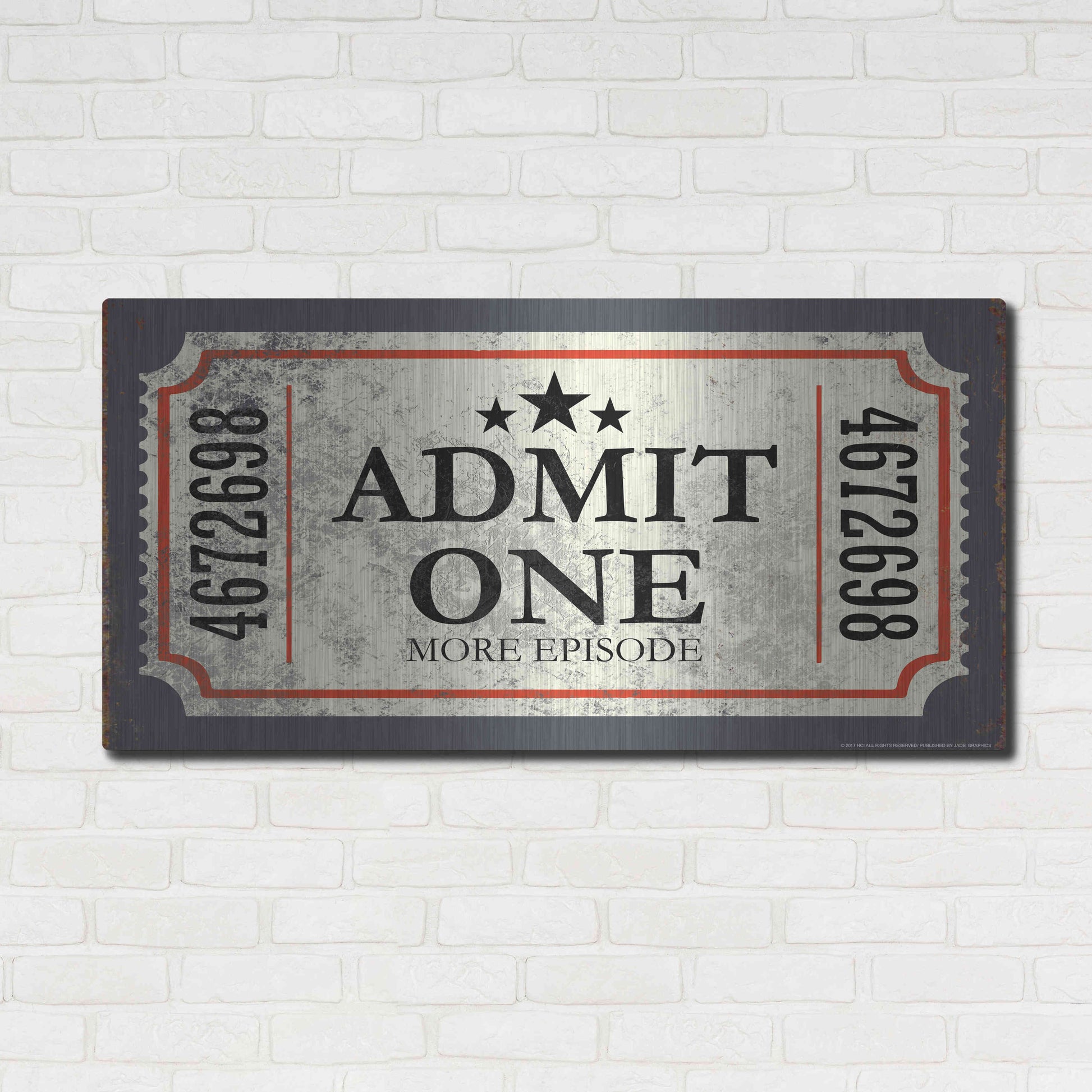 Luxe Metal Art 'Admit One' by JJ Brando, Metal Wall Art,48x24