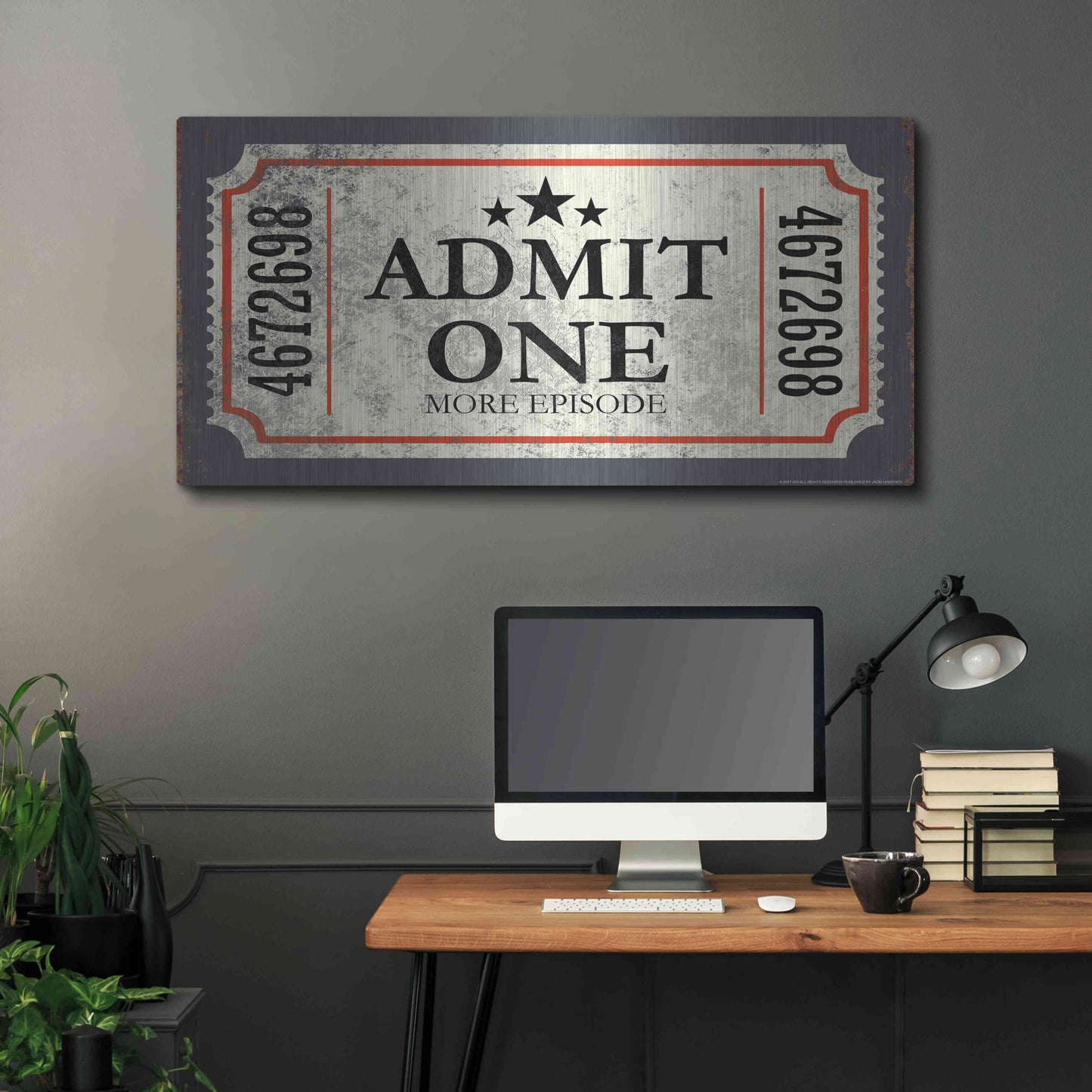 Luxe Metal Art 'Admit One' by JJ Brando, Metal Wall Art,48x24