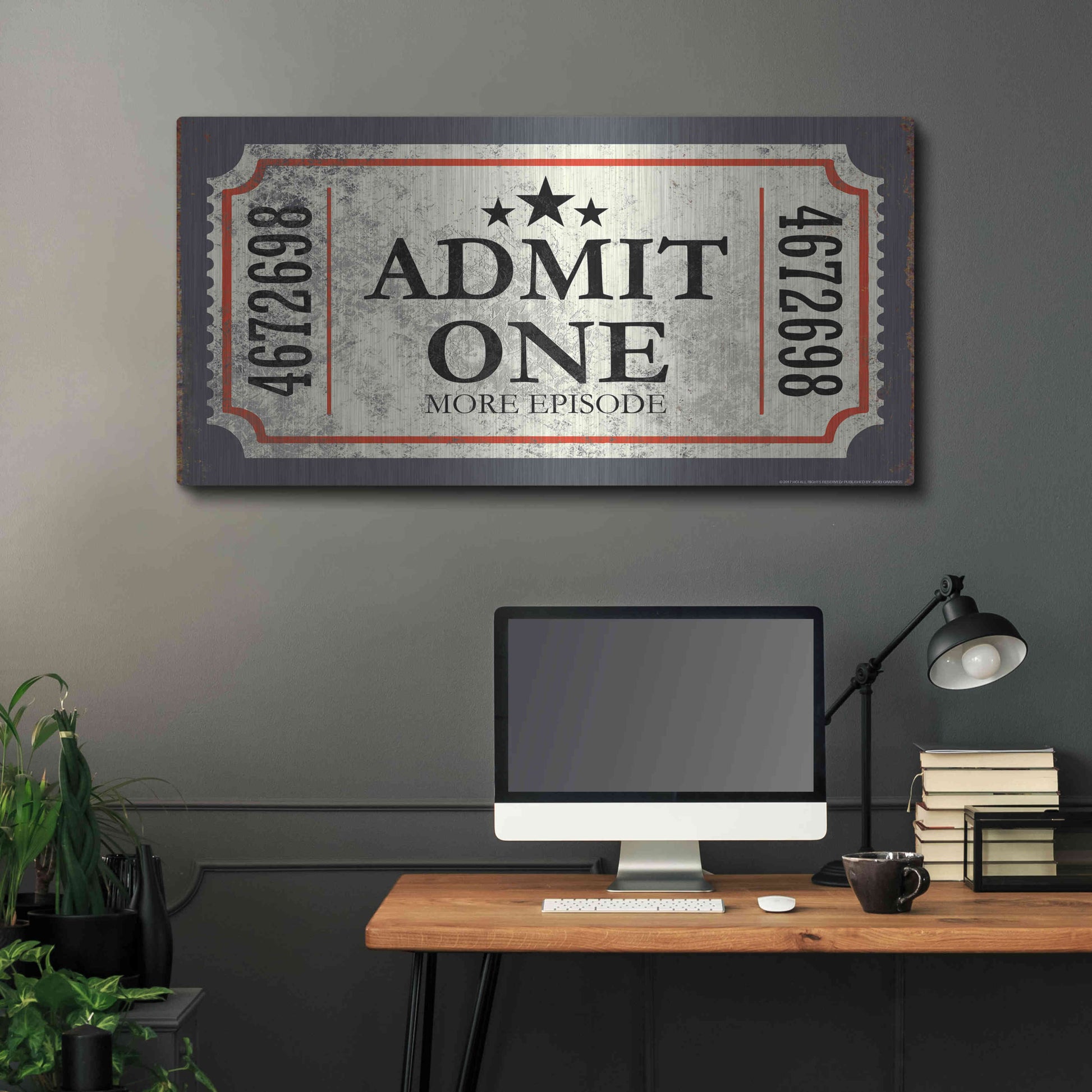 Luxe Metal Art 'Admit One' by JJ Brando, Metal Wall Art,48x24