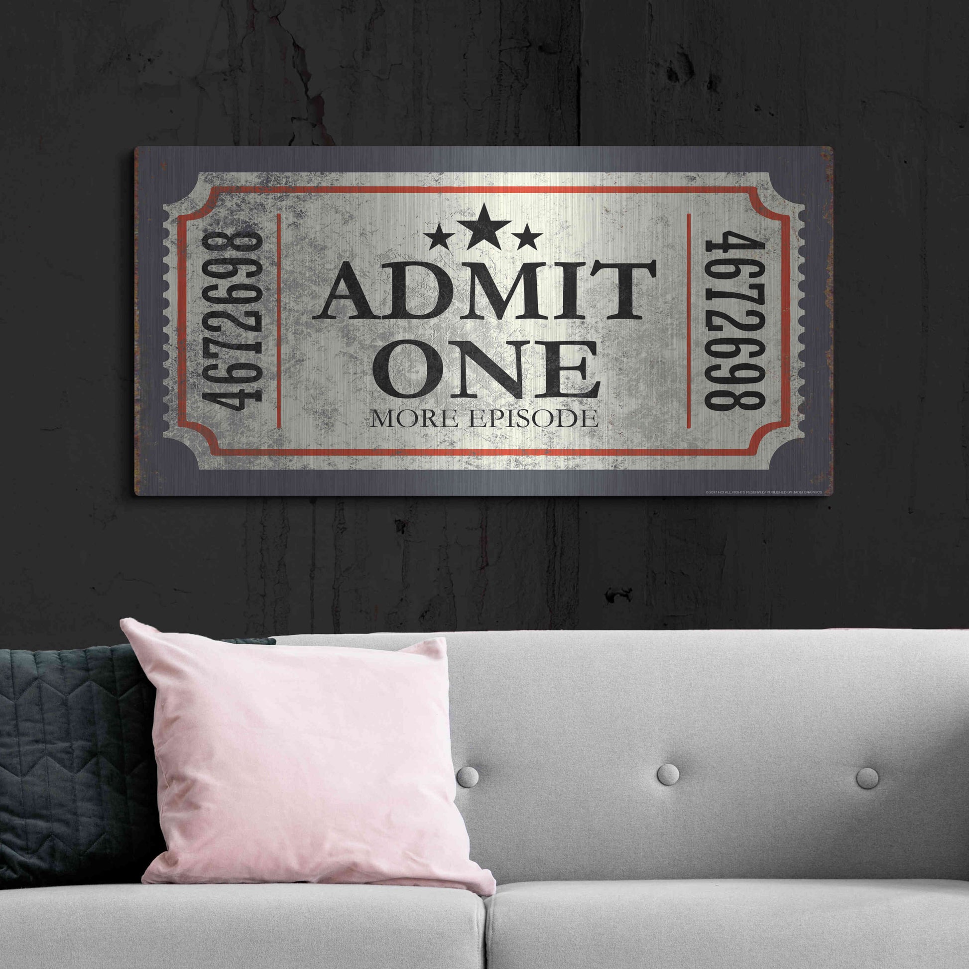 Luxe Metal Art 'Admit One' by JJ Brando, Metal Wall Art,48x24