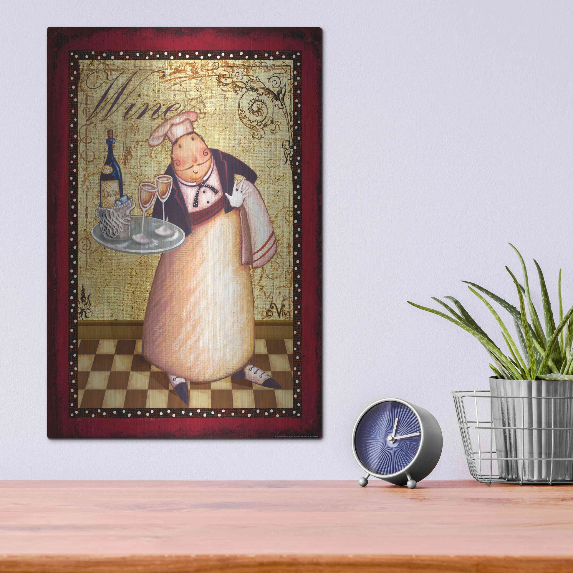 Luxe Metal Art 'Chef 4 Wine' by Viv Eisner, Metal Wall Art,12x16