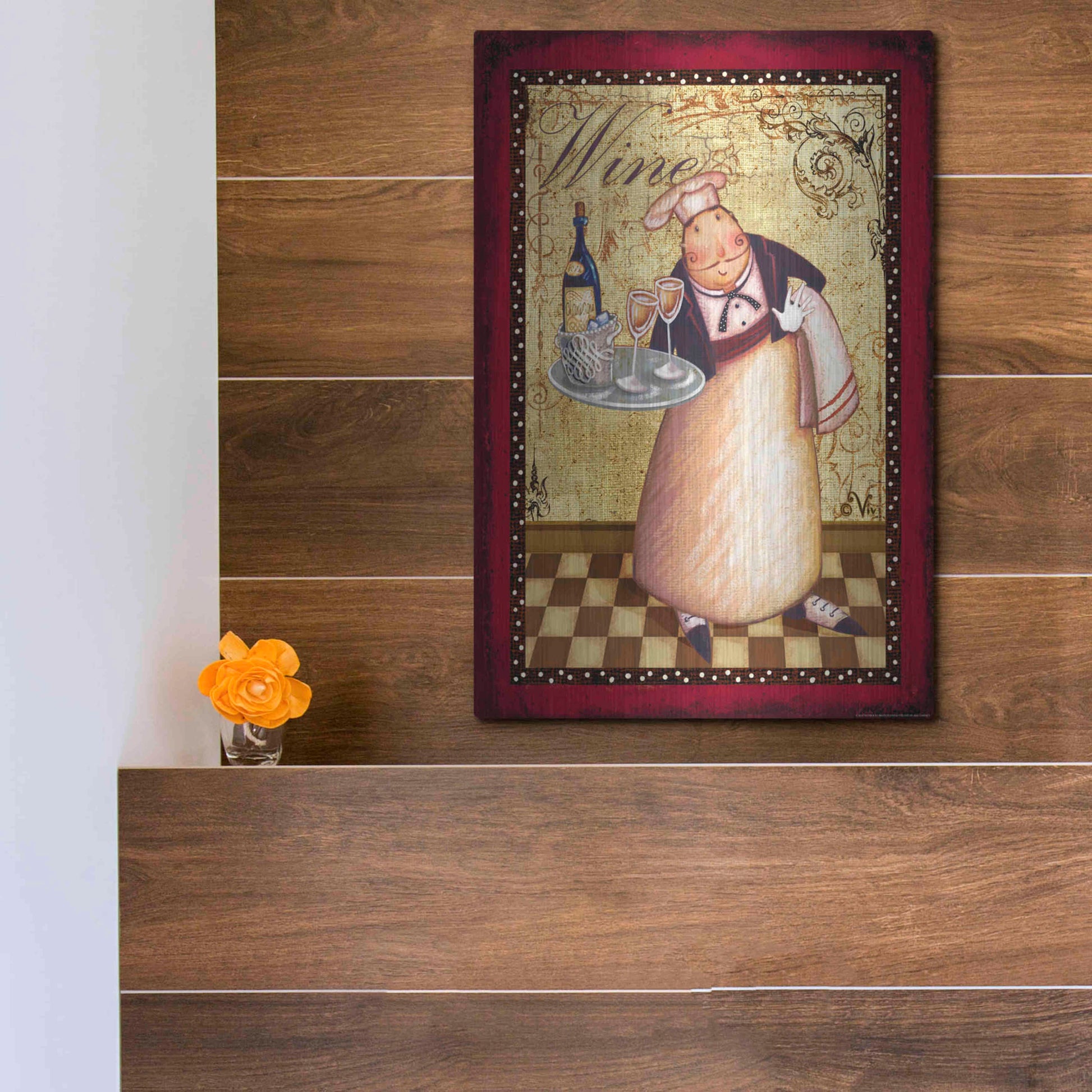 Luxe Metal Art 'Chef 4 Wine' by Viv Eisner, Metal Wall Art,12x16