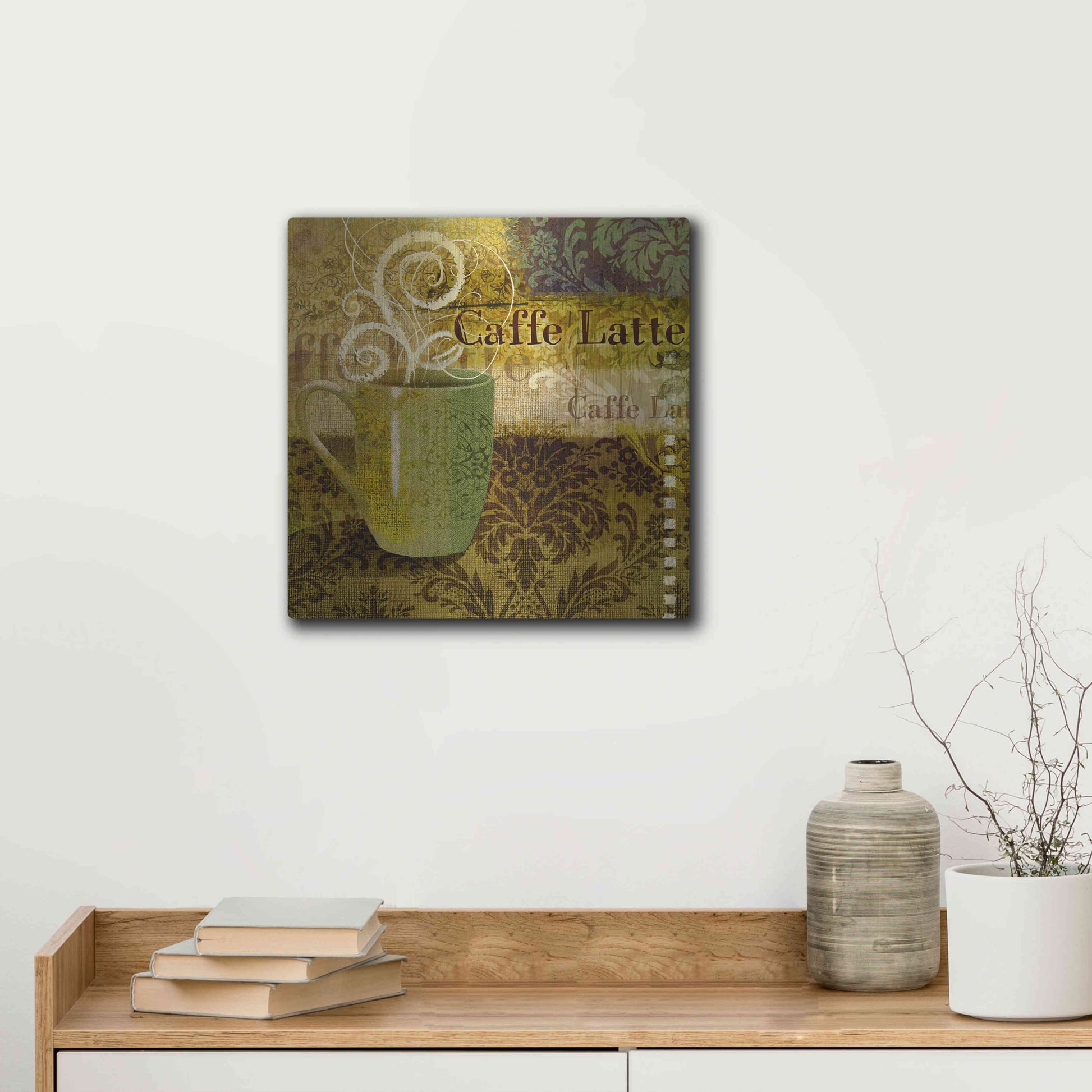 Luxe Metal Art 'Coffee 1 Latte' by Viv Eisner, Metal Wall Art,12x12