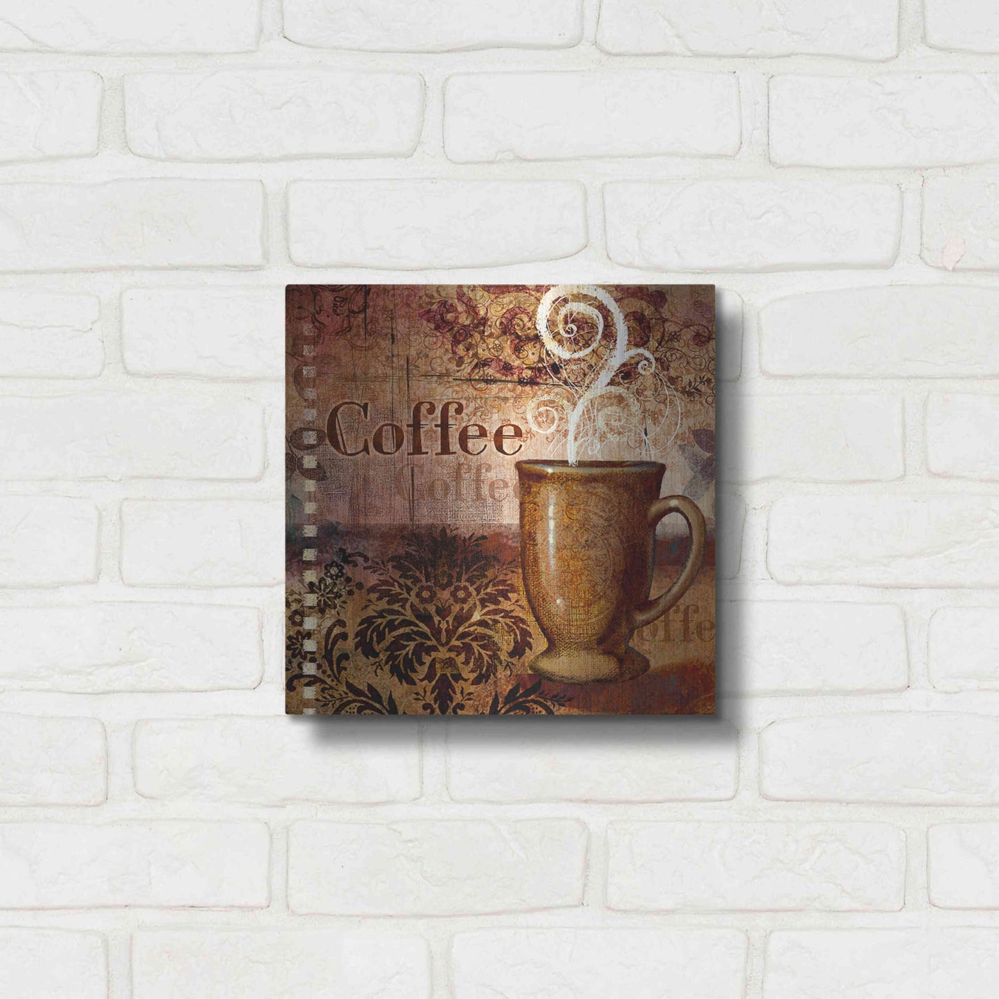 Luxe Metal Art 'Coffee 4 Coffee' by Viv Eisner, Metal Wall Art,12x12